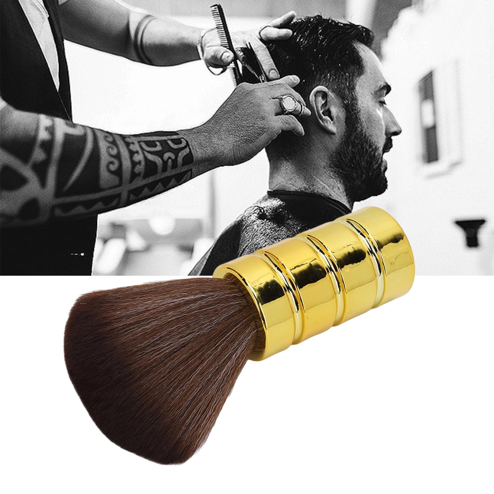 Cepillo para el Cuello, Cepillo para el Cuello, Cepillo para el Cuello de Peluquero, Proceso de Galvanoplastia Suave Y Suave, Cepillo Profesional para Limpieza de la Piel(Oro)