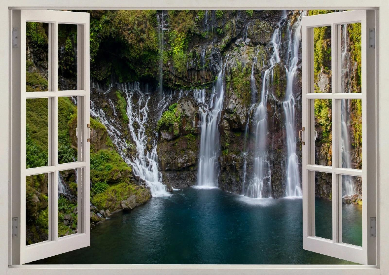 Autocollants de décoration murale Paysage De Lac Cascade Stickers Muraux Stickers Muraux 3D Famille mural pour chambre d'enfant, salon, pépinière, décoration murale 70x122cm