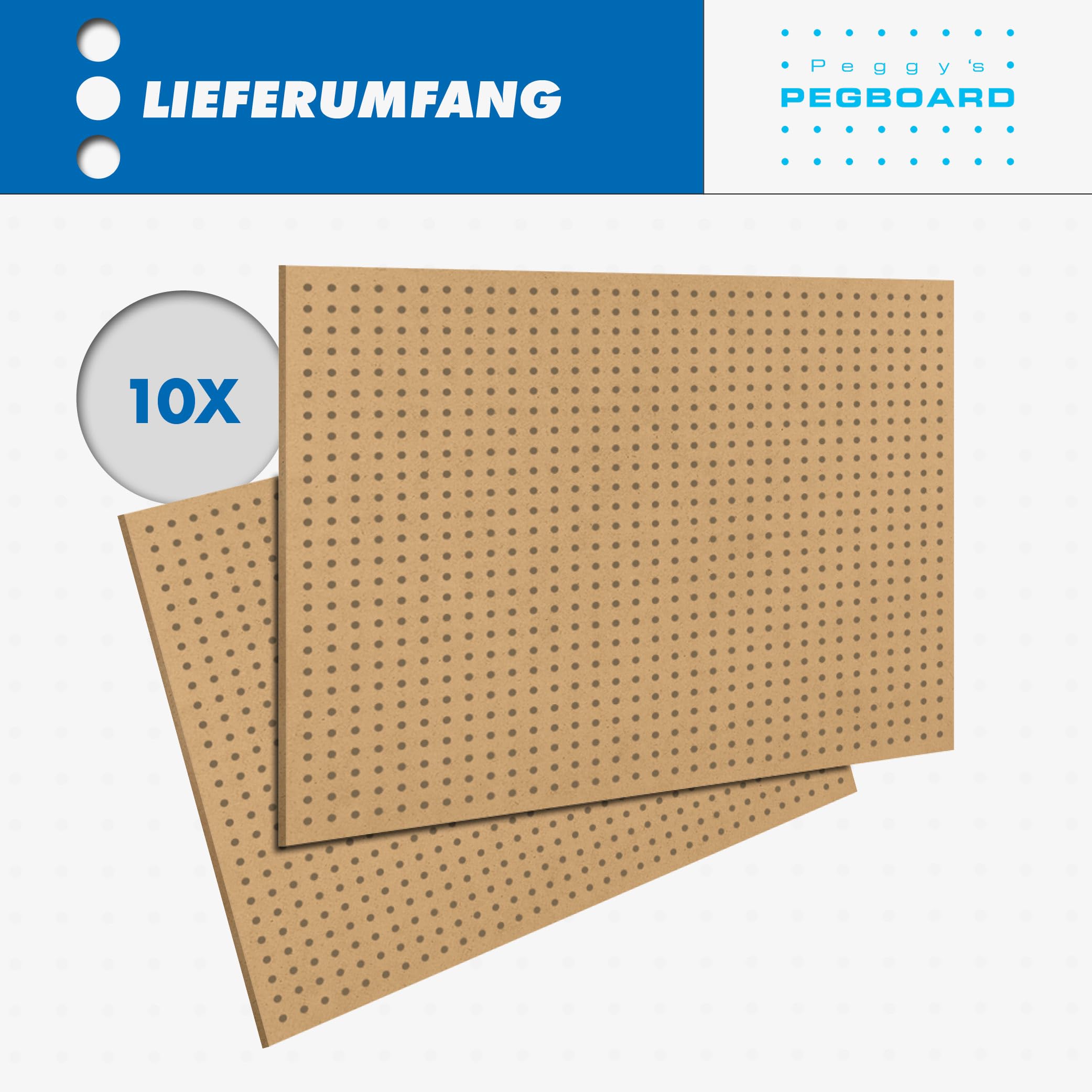 PEGBOARD Mini Lochwand aus Holz (MDF) 50 x 40 x 0,3 cm - Lochung Ø5 mm Abstand 15 mm - roh, unbehandelt - Hergestellt in Deutschland (10)