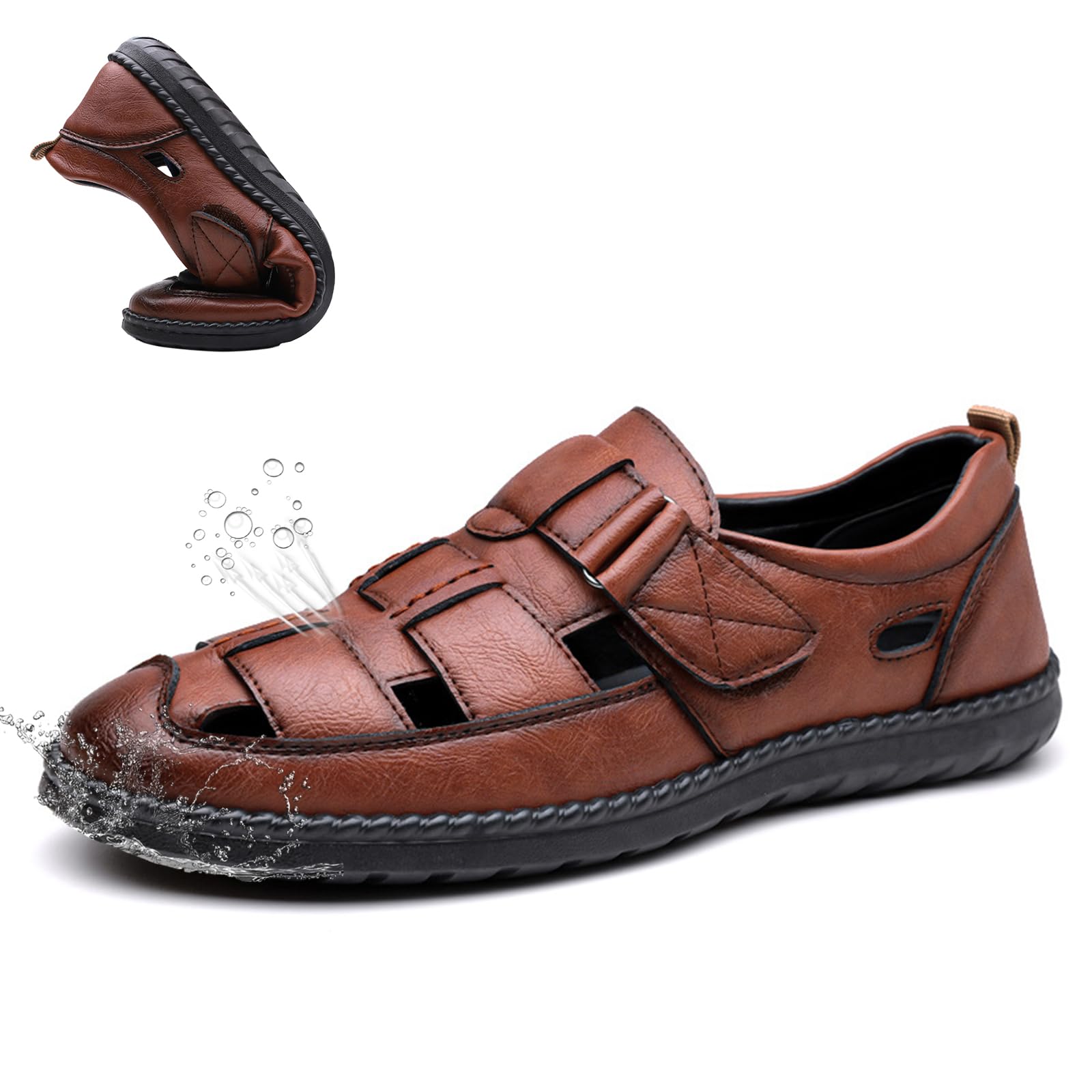 Sandali in Pelle Uomo Estivi Regolabile Leggero Traspirante Sandali Sportivi da Escursionismo Comodo Scarpe da Passeggio All'aperto Spiaggia