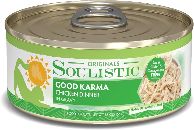 Ração úmida para gatos Soulistic Originals Good Karma com frango ao molho, lata de 156 g, pacote com 8