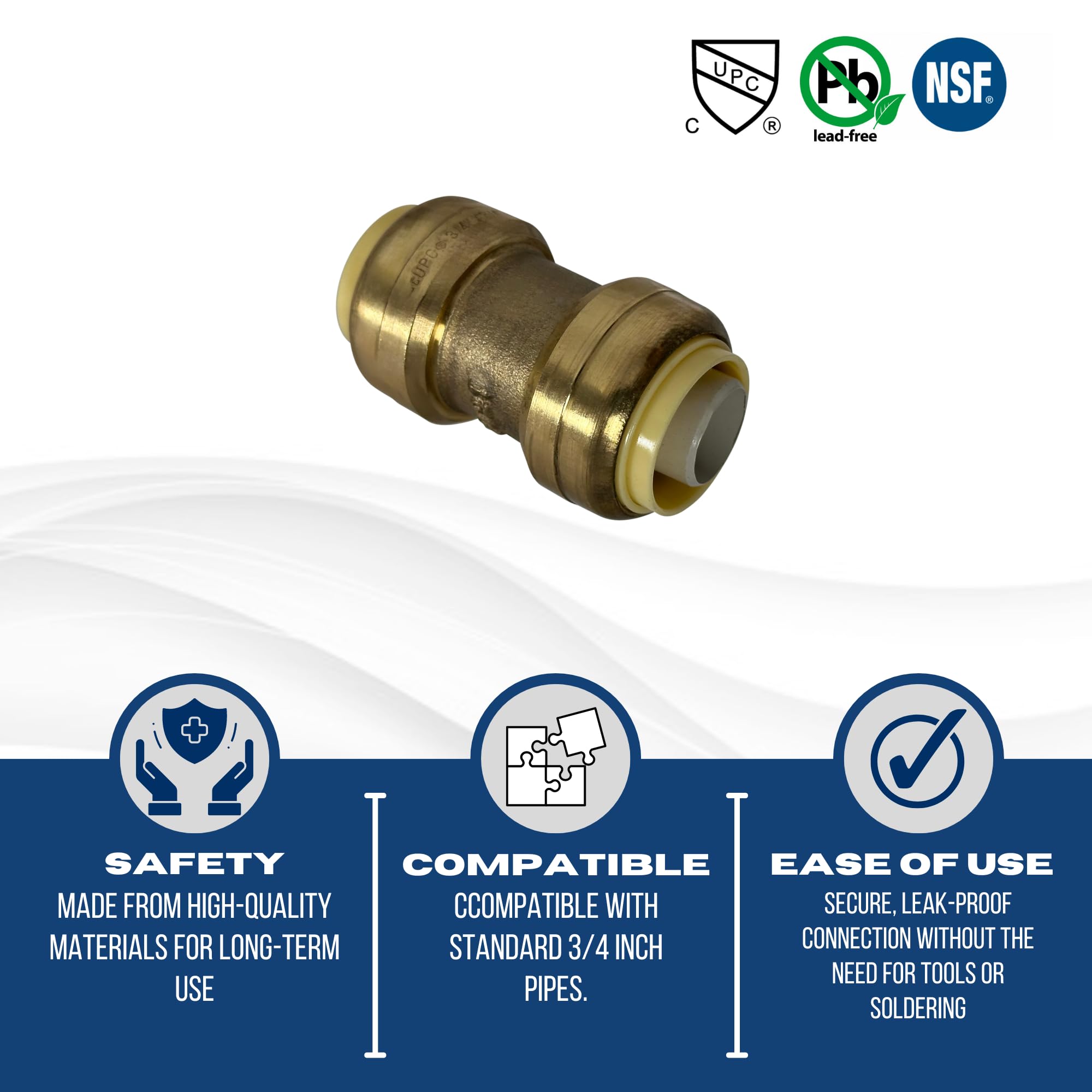 10 piezas 3/4 "push Fit Certificado de acoplamiento a ansi61 NSF plomo latón