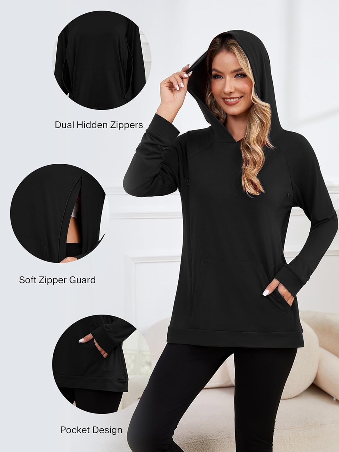 Liu & Qu Women's Nursing Sweatshirts for Breastfeeding with Hidden Zipper Long Sleeve Maternity Hoodie Causal Clothes - Image 4