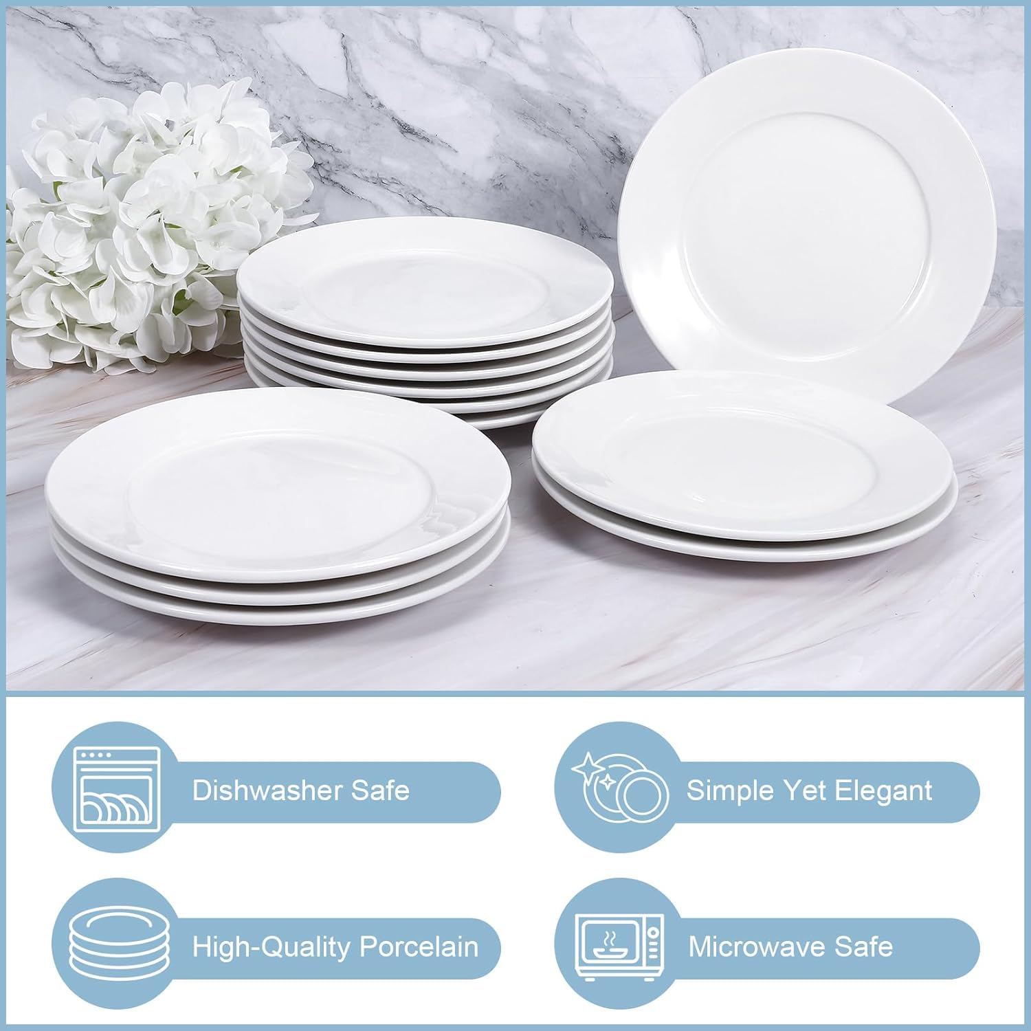 12 platos de postre de porcelana, platos pequeños para aperitivos, platos blancos pequeños de 10 pulgadas, platos pequeños para aperitivos, platos de ensalada blanca, juego de platos de