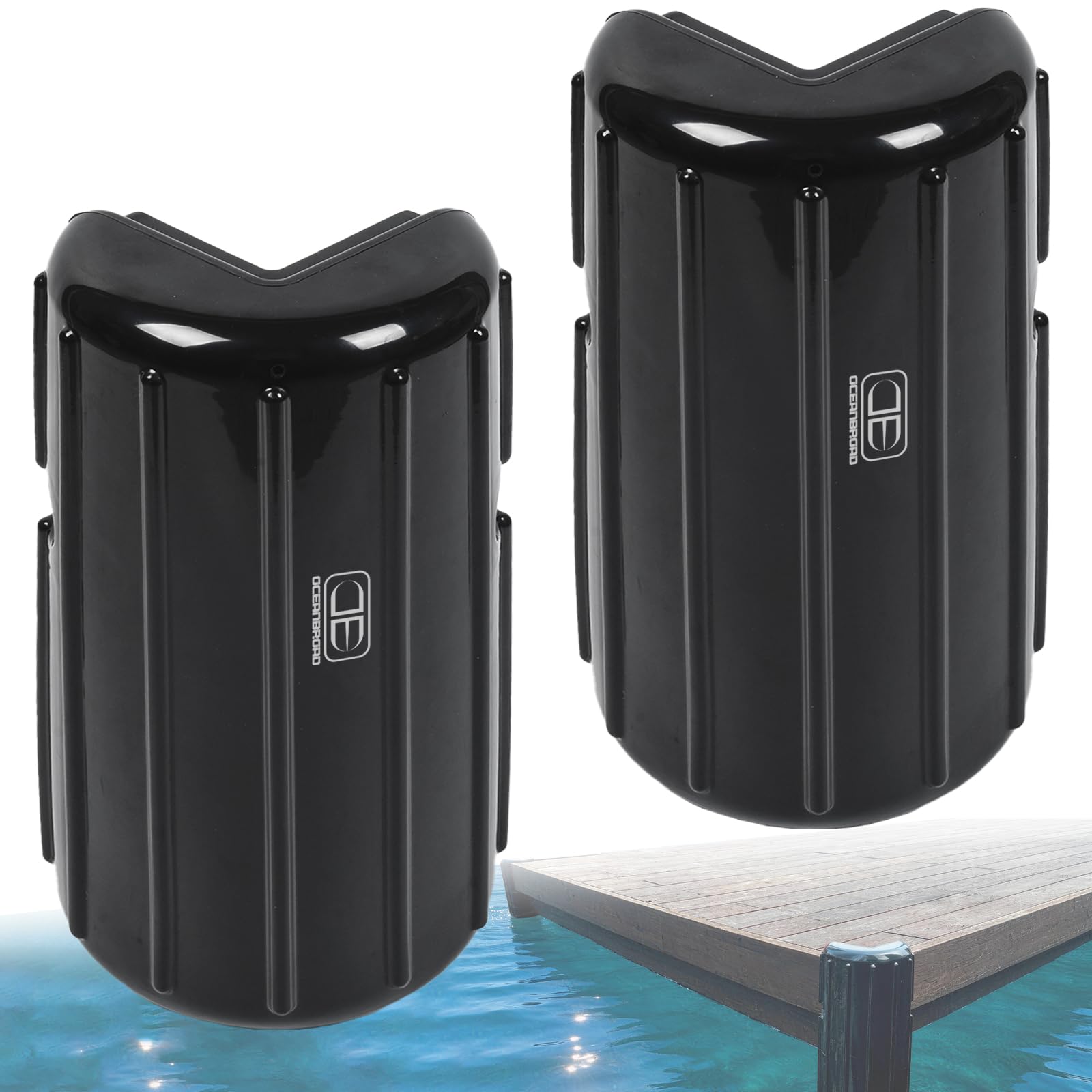 Photo 1 of OCEANBROAD Dock Corner Bumpers 2 Pack, Heavy-Duty Marine Guard for Dock Corner & Edge Protection, Black, UV-Resistant PVC with Stainless Steel Hardware, Vertical Installation for Straight Corners