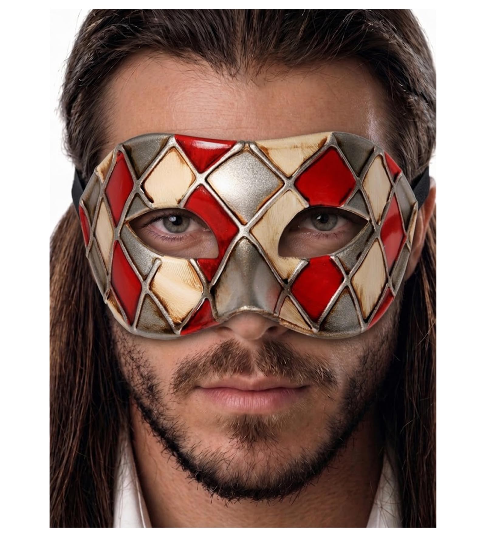 Masquerade Mask For Men - Antique Look Mask for Halloween, Venetian Party, Masquerade Party, Mardi Gras, & Prom, Red Silver I, One size โ image 1