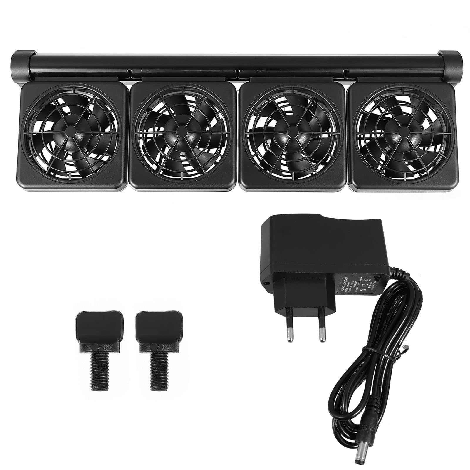Ventilador de Enfriamiento para Acuario Negro de 4 Cabezales Ajustable | Fiesta Verano, Plástico y Aleación de Aluminio, Ac220 a 12v, Cable 120cm, Sujeción 1, 2cm