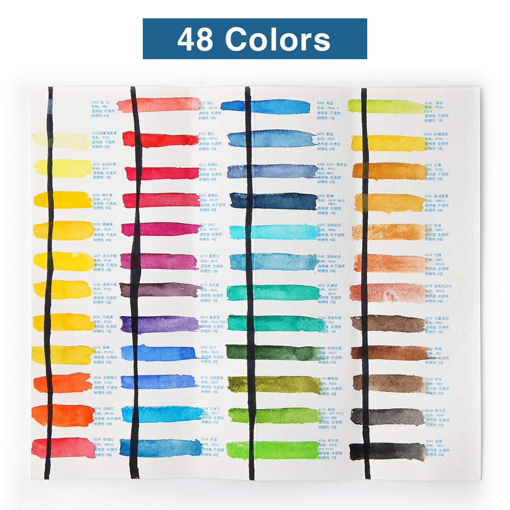 Paul Rubens Peinture aquarelle de qualité artistique, 48 couleurs solides avec palette et bloc aquarelle 100 % coton pour artistes, débutants, amateurs, étudiants