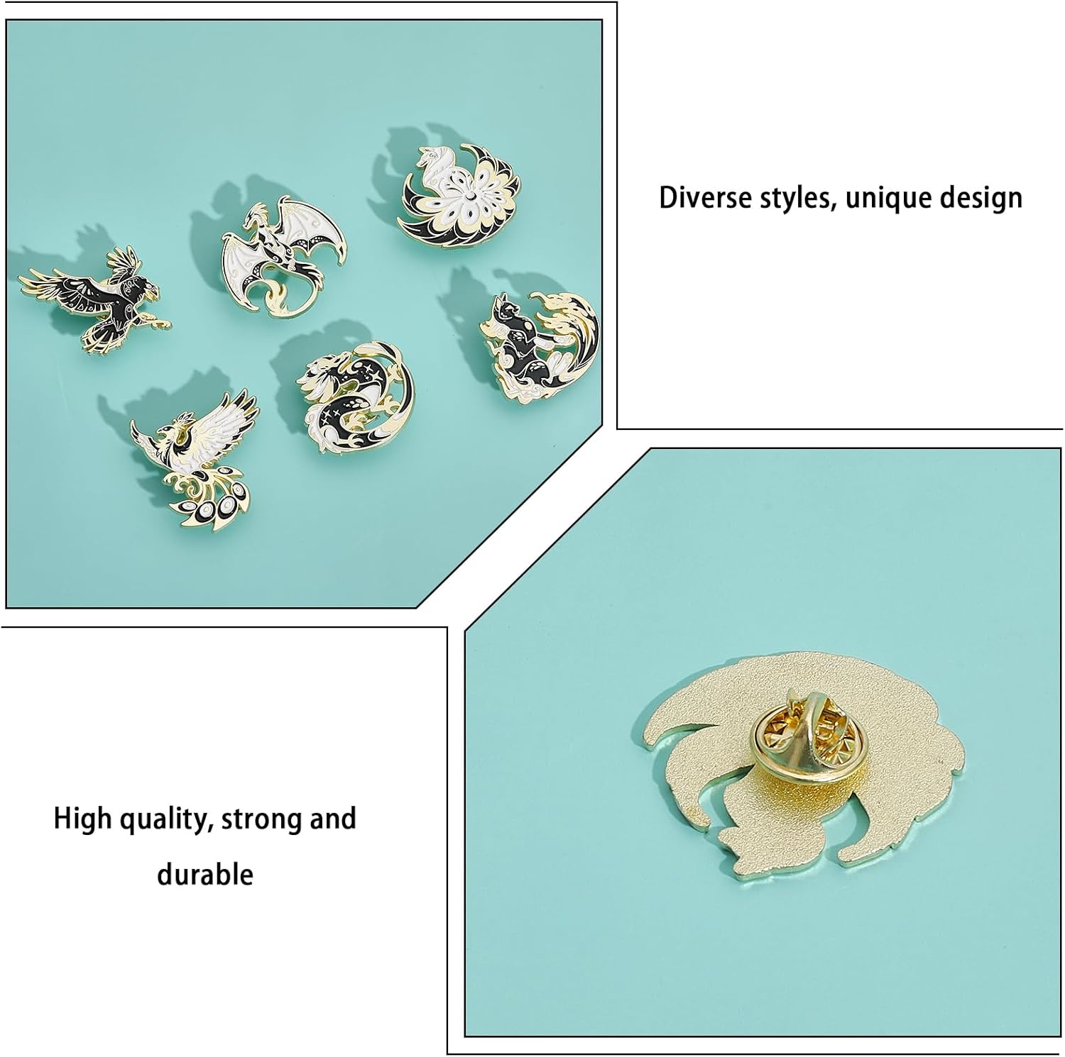 CHGCRAFT 7Pcs 7Styles Animal Alloy Enamel Pins Including Dragon Cat Bird Fox for Backpack Clothes Decorations Party Anniversary Accessories Gifts, Black - Image 5