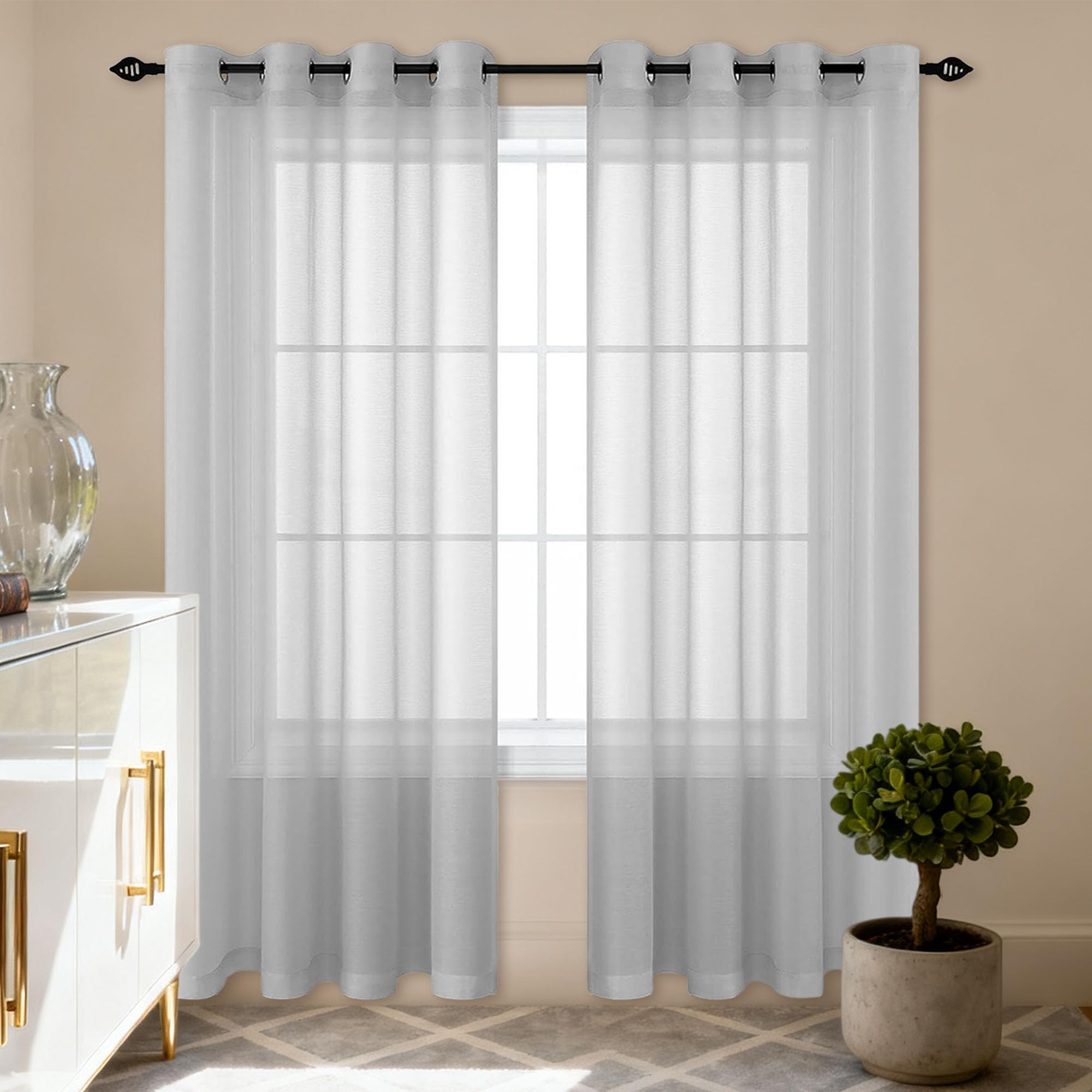Voilages oeillets 340x300 cm gris clair pour salon moderne et grand vitrage