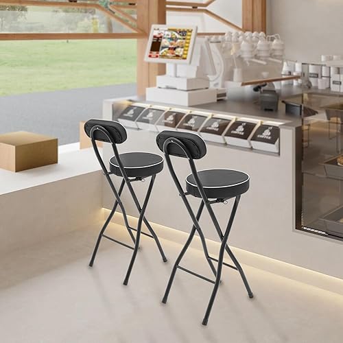 Miniatura 4 de 2PCS Portable Folding Stool, 25.6 in Cushioned Padded Folding Bar Stool with Back, Folding Bar Stool for Camping Kitchen Home Office