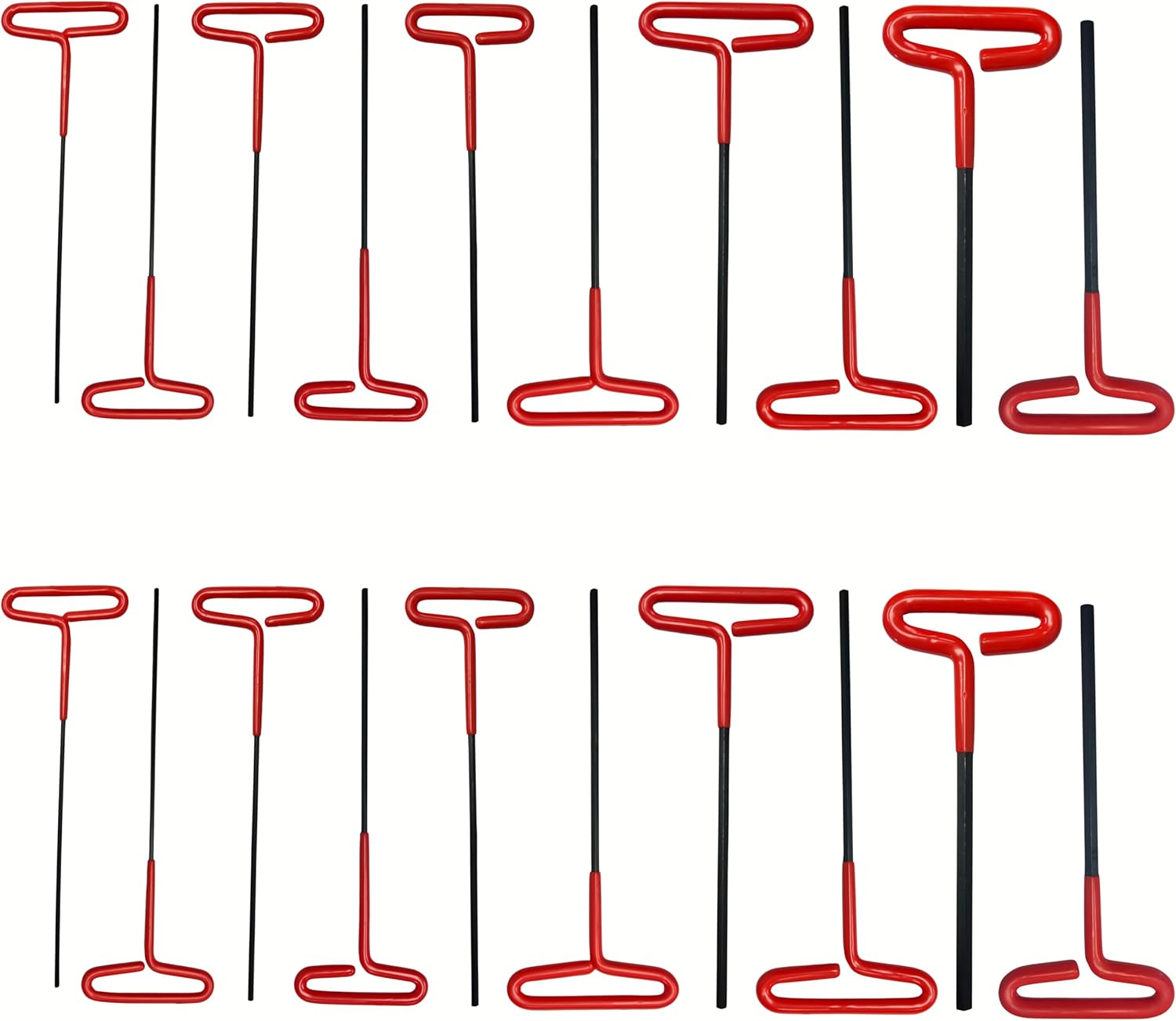 ATE Pro. Tools 20pc T-Handle Hex Key Allen Wrench Set, SAE and Metric Hex Keys, Non-Slip Cushioned Grip T-Key, 8" Long Shank