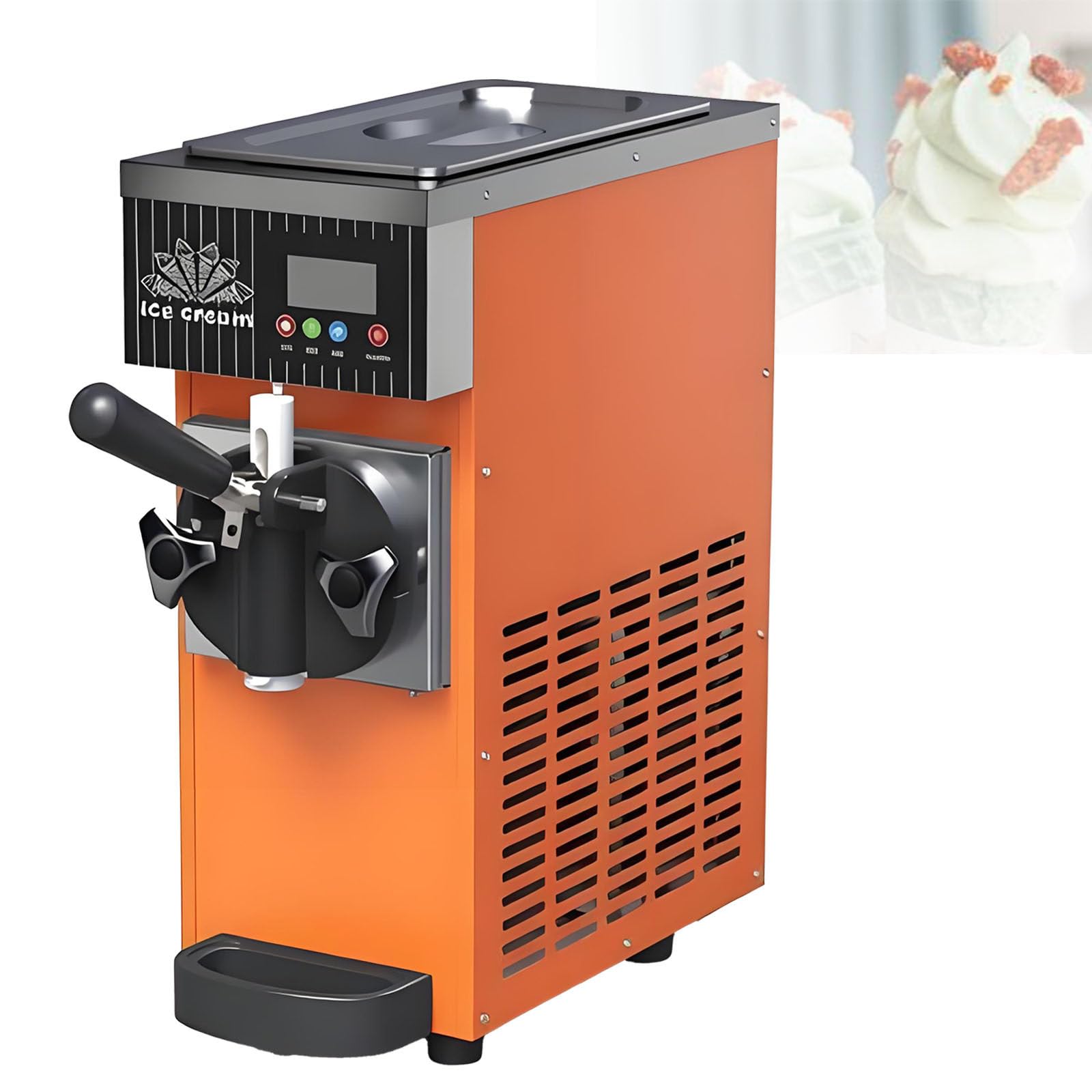 DzkZen Single Flavor Commercial Ice Cream Machine, Commercial Soft Serve Ice Cream Maker, LCD Panel Auto Clean Pre-Cooling, Countertop Dessert Maker for Restaurants and Shops​ Orange