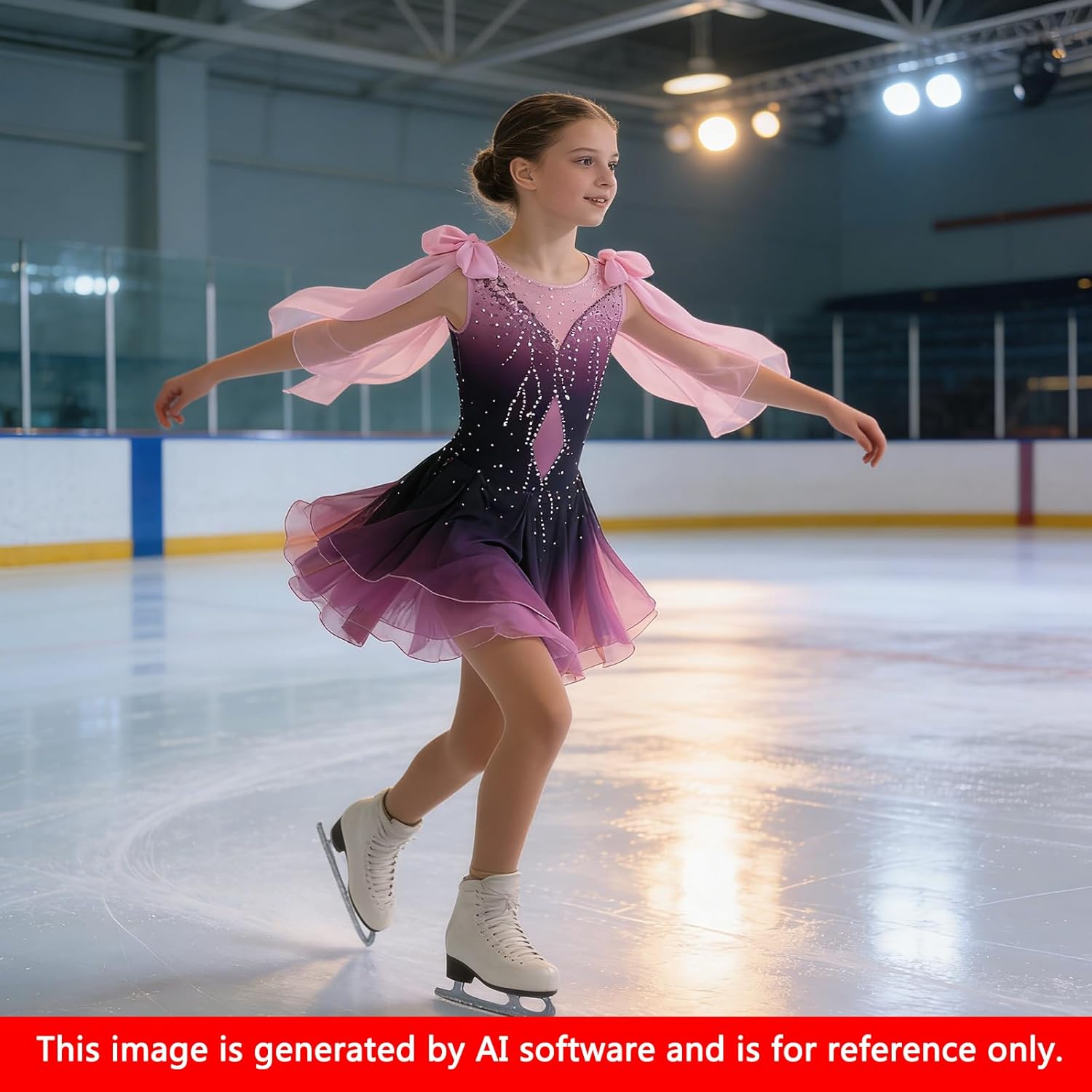 LIUHUO Ice Figure Skating Dress Girls' Competition Elegant Handmade Crystal Womens Long Sleeve