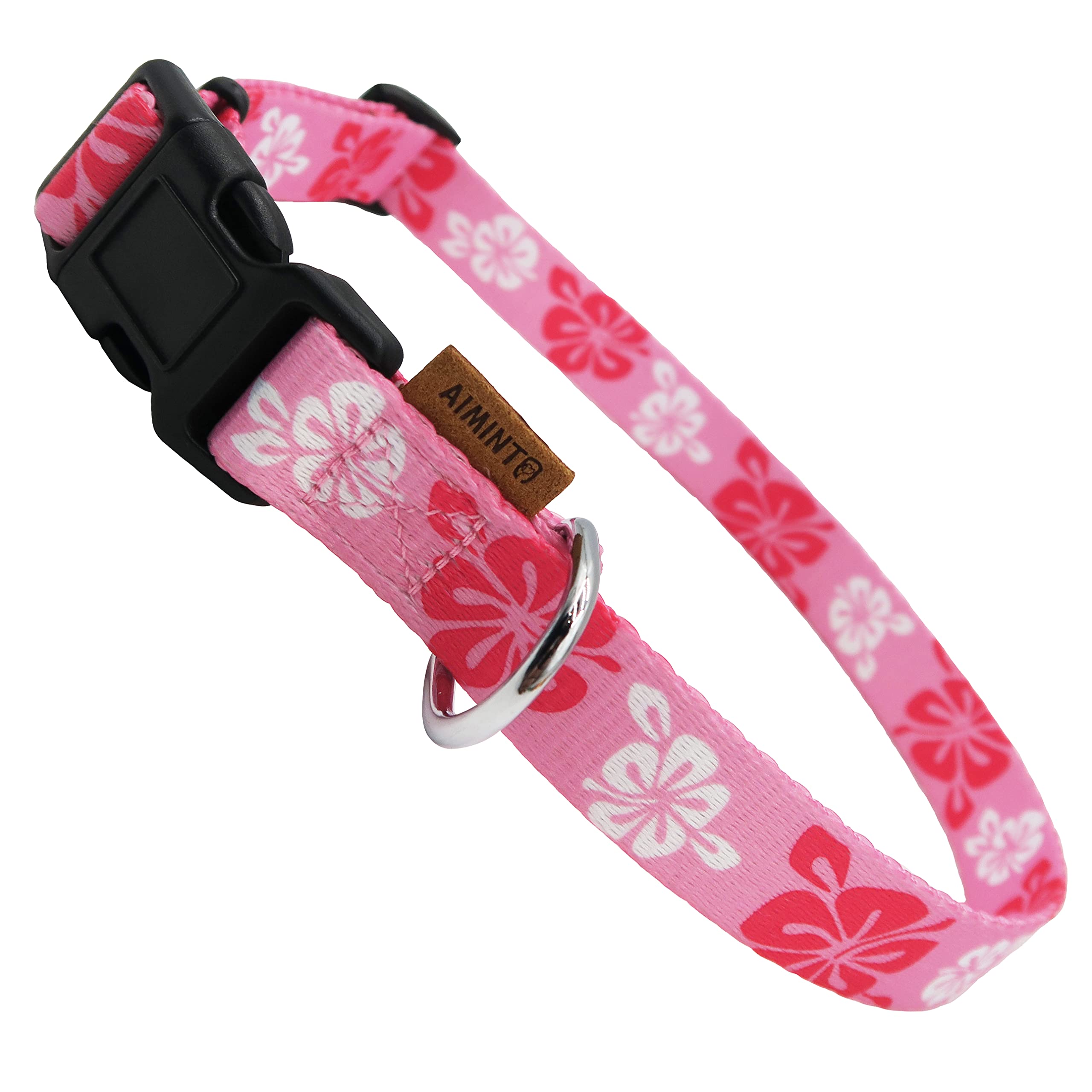 Dog Collar, Cute Floral Pattern, Soft and Adjustable Collar with Quick Release Buckle (XS (Neck 9-13", Width 3/8"), Hawaiian Pink)