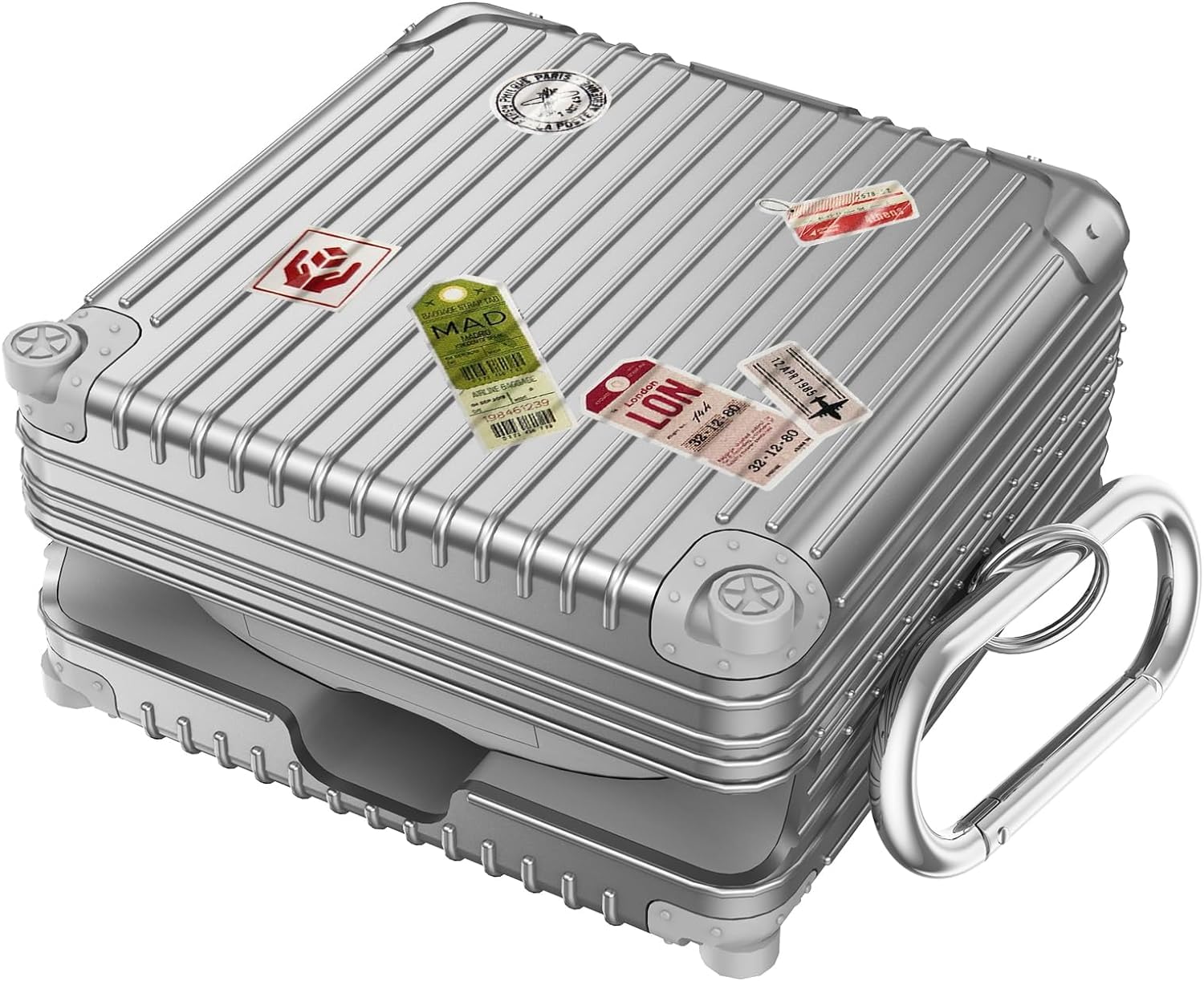 V-MORO Funny Suitcase Design Case Compatible with Apple Beats Fit Pro 2021,Fashion Cute Hard Protective Earbuds Case for Women Men with Keychain Accessories(Silver)