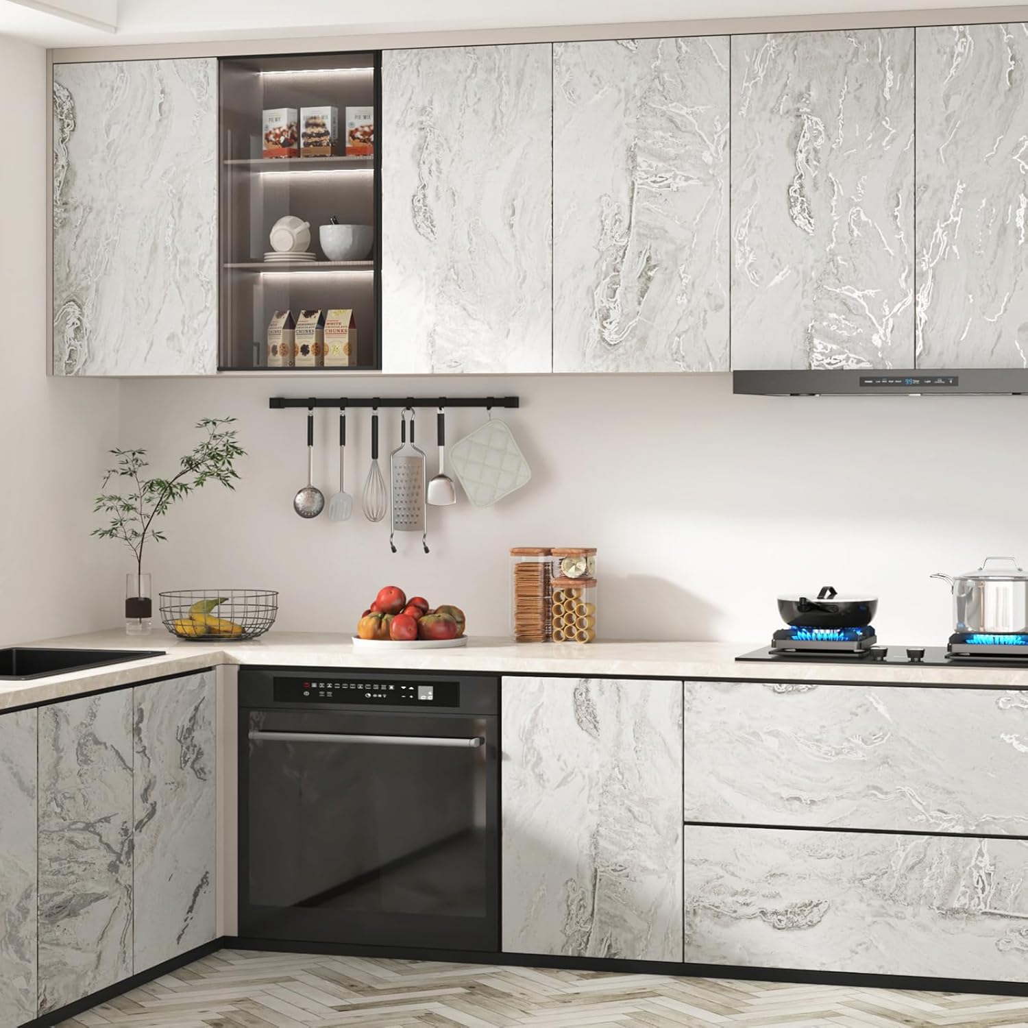 Wallercity Matte Beige Silver Liquid Marble Contact Paper for Countertops Marble Peel and Stick Wallpaper for Kitchen Countertop Waterproof Self-Adhesive Wallpaper for Bathroom Table Tops 24''x118''
