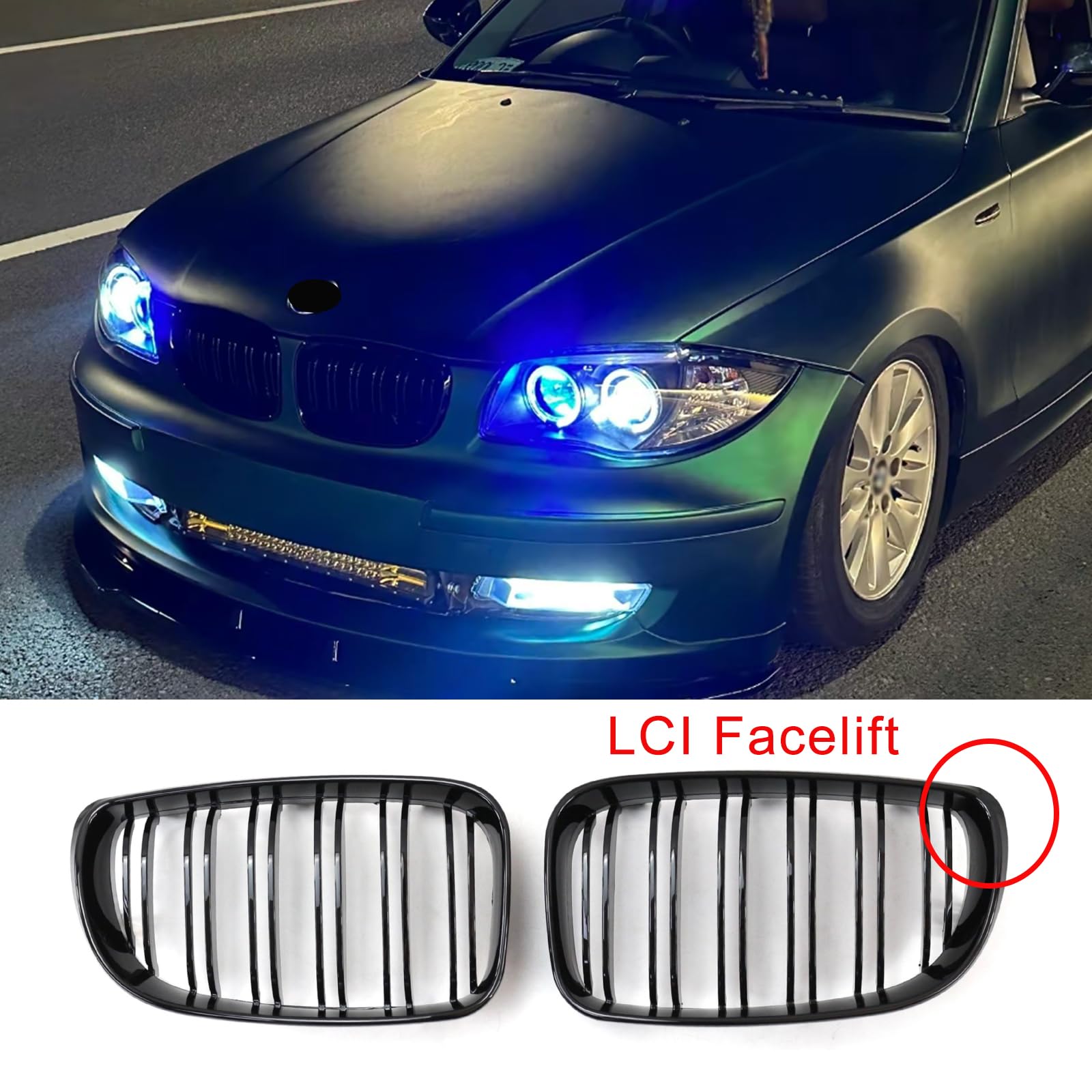 Produktbild von Nieren Kühlergrill Für Für BMW 1er E81 E82 E87 E88 Schwarz Glanz Doppelsteg
