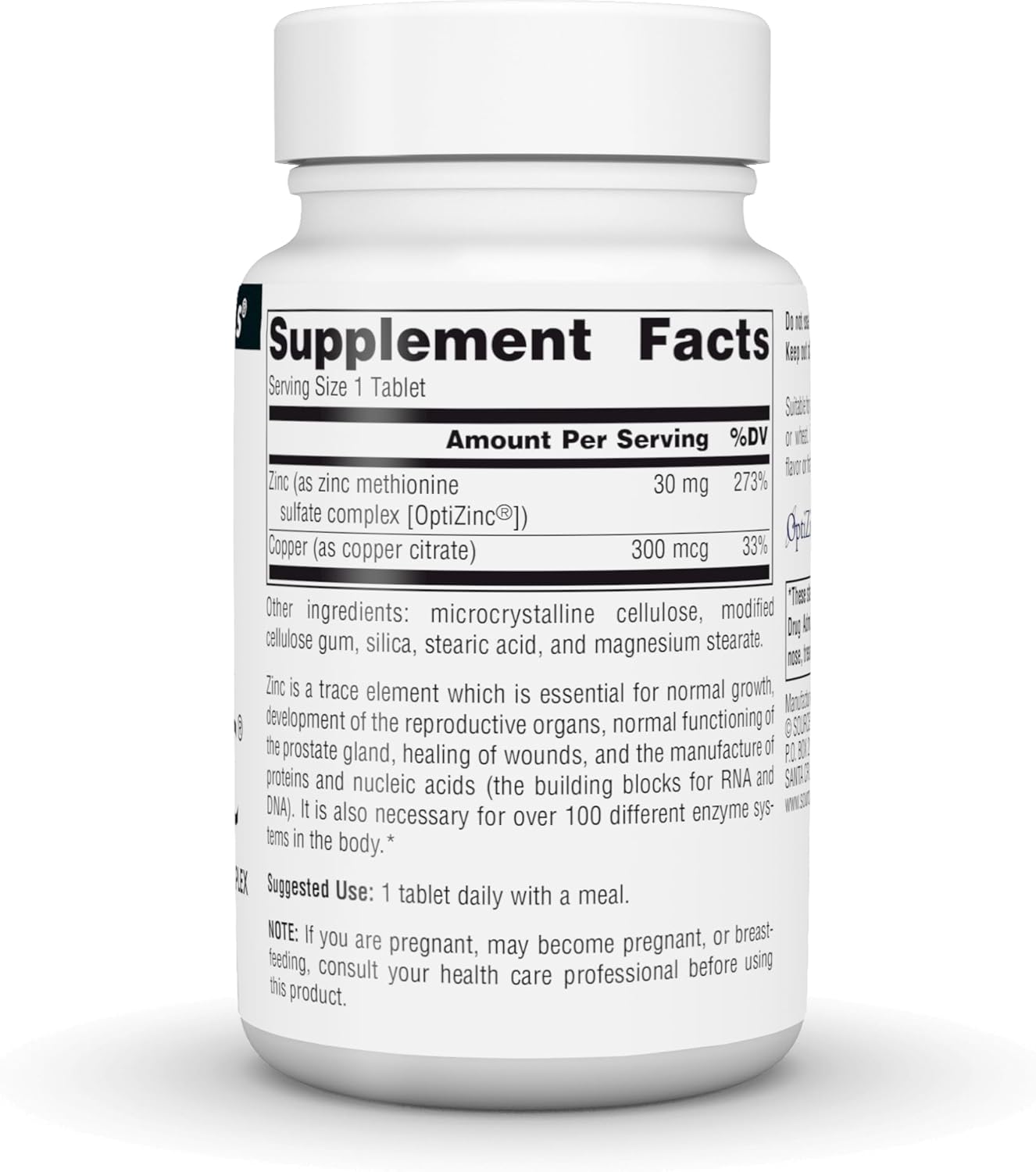 Source Naturals OptiZinc, Zinc Methionine Sulfate Complex - Dietary Supplement - 240 Tablets
