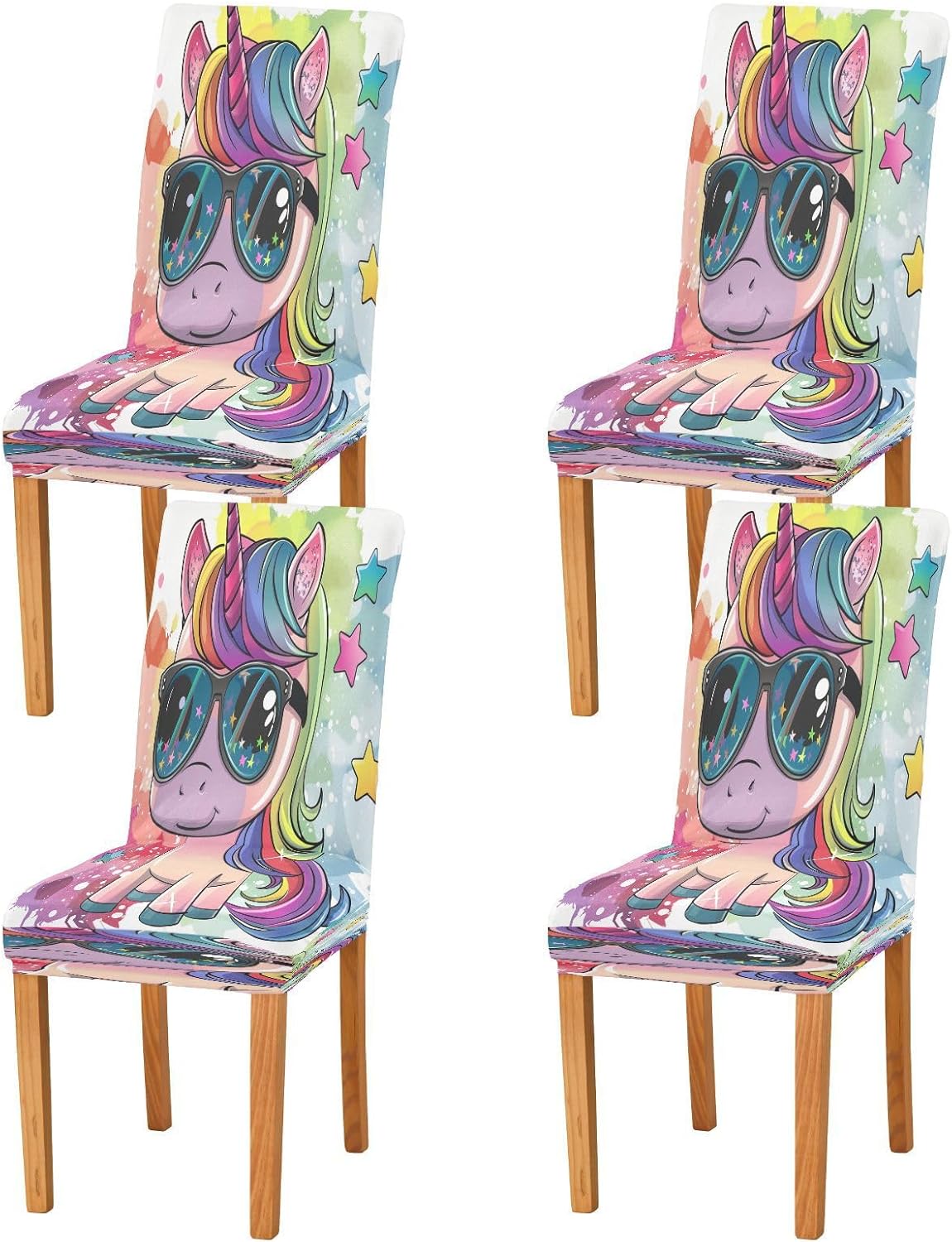 ALAZA Unicorn Horse with Rainbow Sparkles Star Stretch Removable Washable Short Dining Chair Protector Cover Seat Slipcover for Restaurant Hotel Banquet Wedding Party