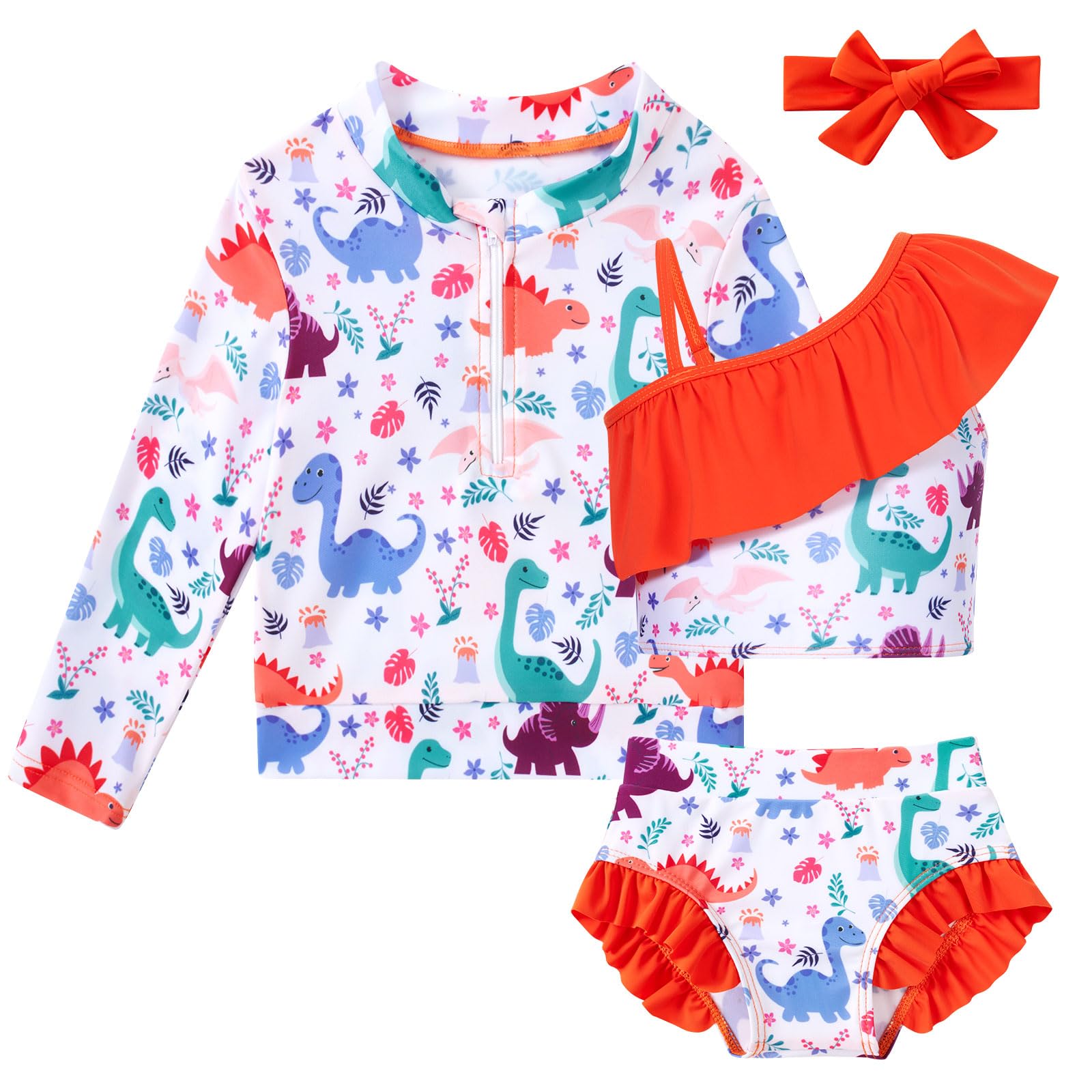Funnycokid Baby Toddler Girls Swimsuit 4 Piece Bathing Suit Long Sleeve Rash Guard Sets 12 Months-7 Years