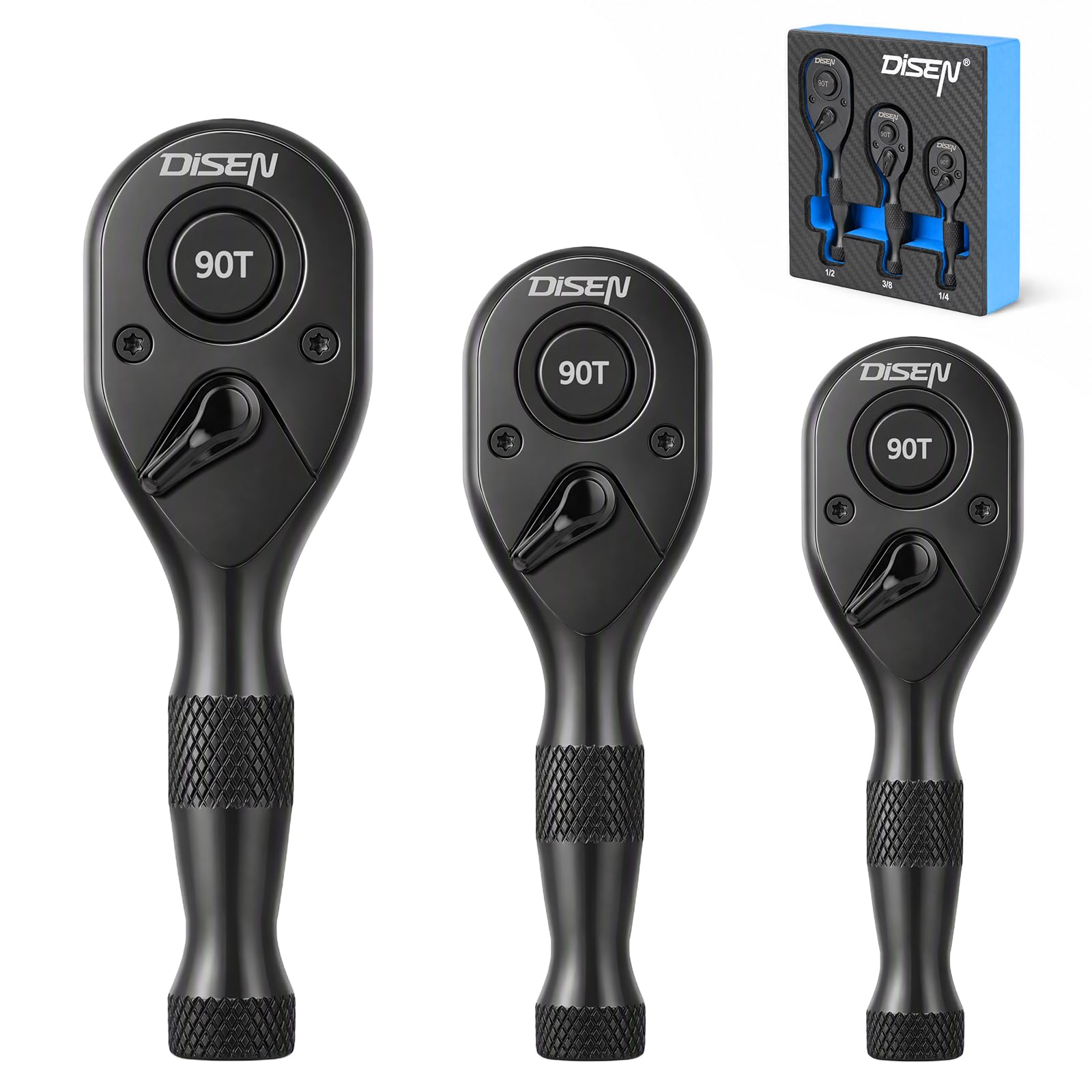 DISEN Flex Head Ratchet Set - 3 Piece Drive Set -10