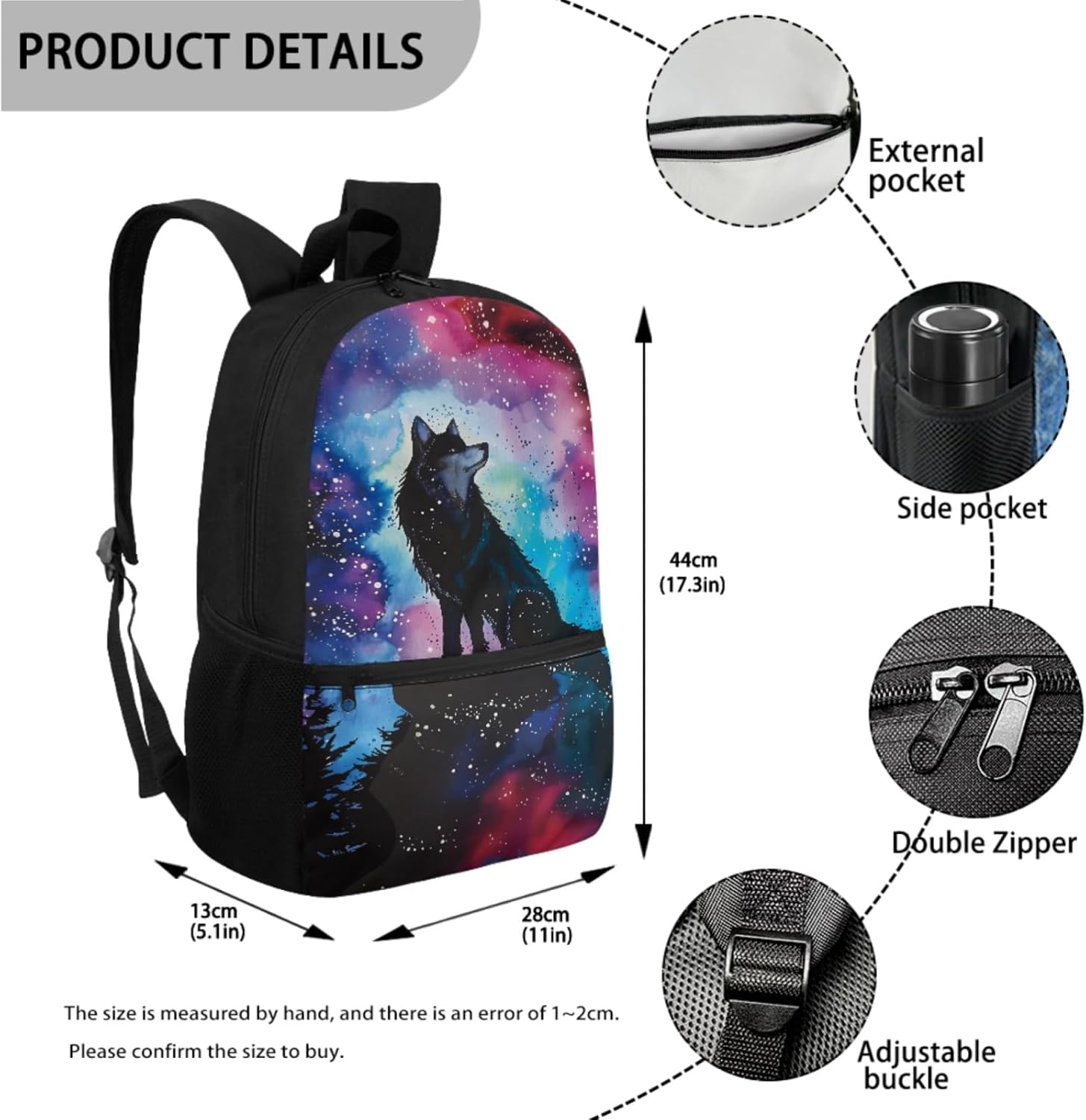 Wolf Bookbag with Lunch Bag for Boys Pencil Bag Backpack Elementary School Bag Kids 8-10/10-12/12-14 Student Water Bottle Organizer Book Bag 3th Grade Book Bag Cute Rucksack-4 Pack