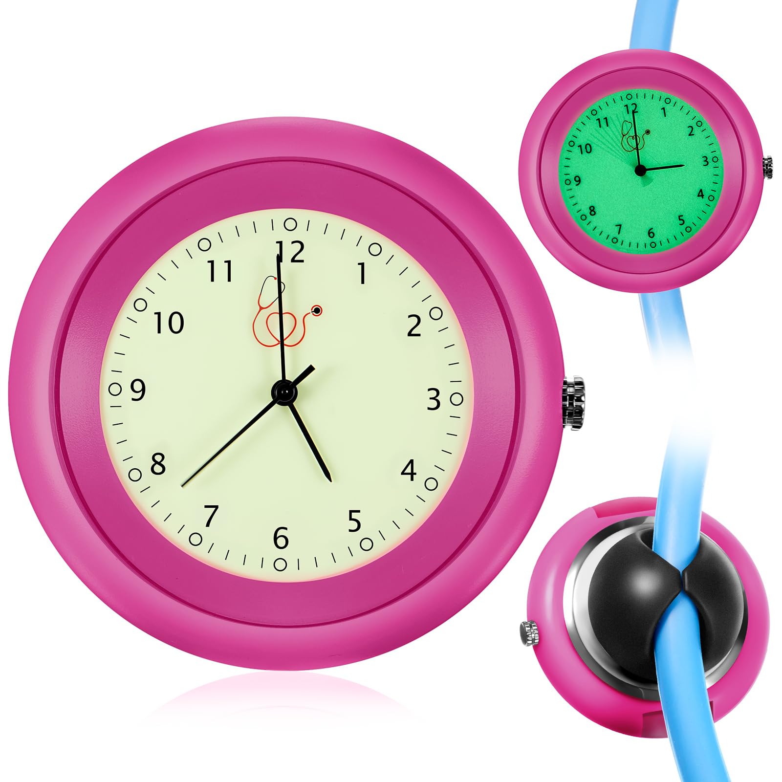 Dansydaisy 1 Pcs Glow in The Dark Stethoscope Watch Nurse Gift Clip on Pocket Clock with Second Hand 2025 CNA Week Appreciation Accessories for Doctor Clinic Staff (Raspberry)