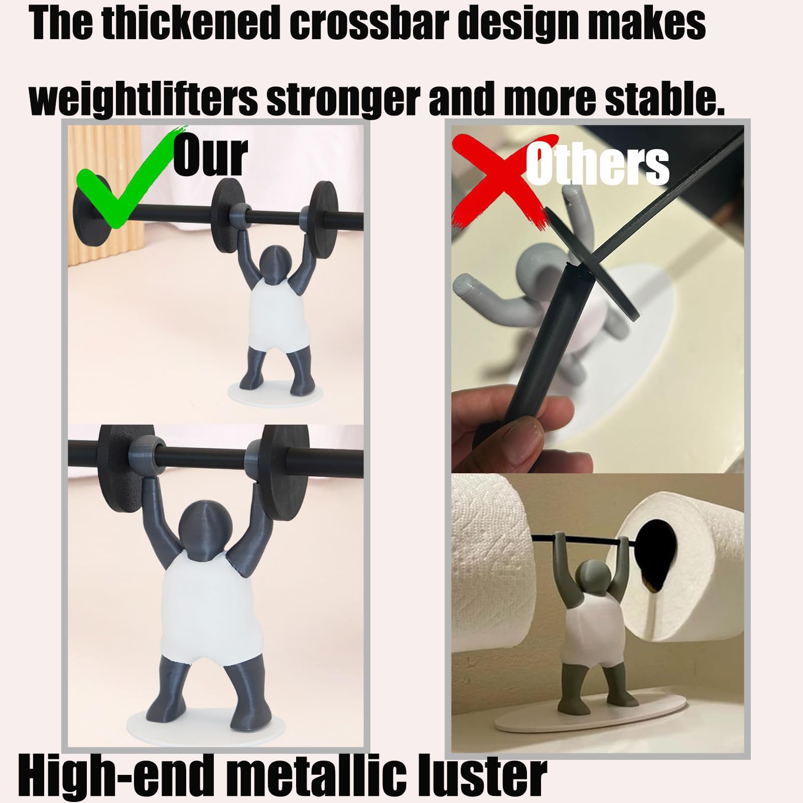 Weightlifter Toilet Paper Holder - 3D Printed Unique Design, Stand with Barbell, Holds 2 Rolls of Paper, Fun Bathroom & Kitchen Decor for Fitness Enthusiasts — Amazon image 4