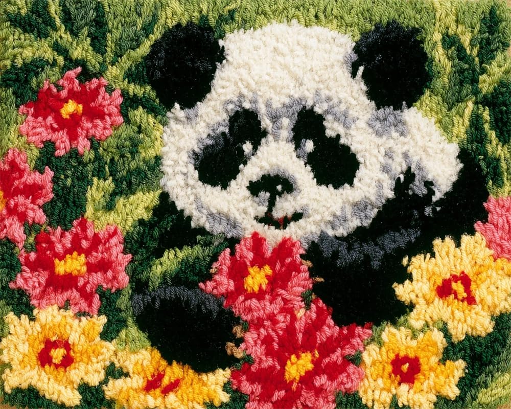 FWRTYCB Latch Hook Rug Kit Panda and Flower