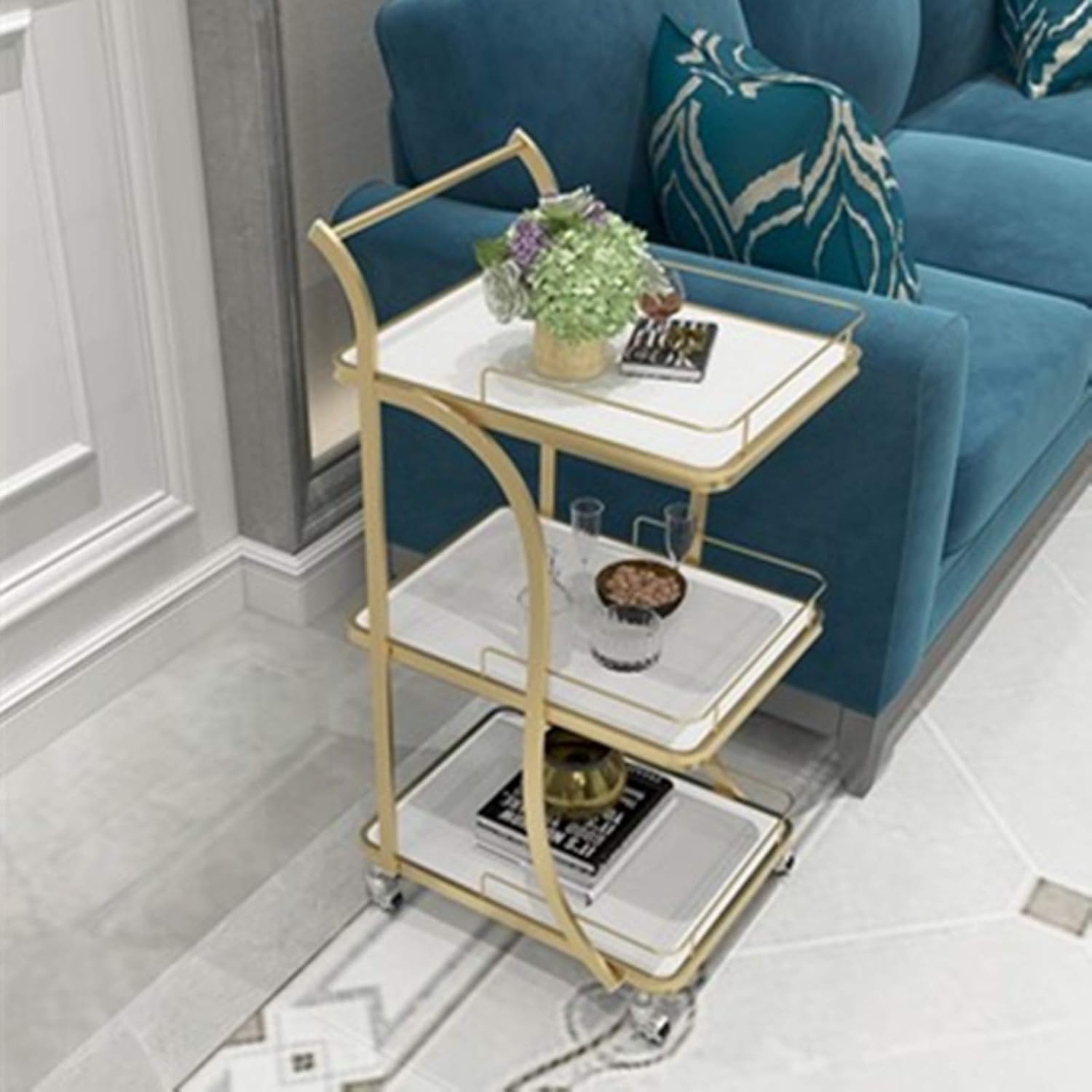 Hairdressing Trolley Hairdressing Tool Cart Hairdressing Trolley Rack Mobile Instrument Cart Has Many uses (Color : Gold Size : 45x34x84cm)