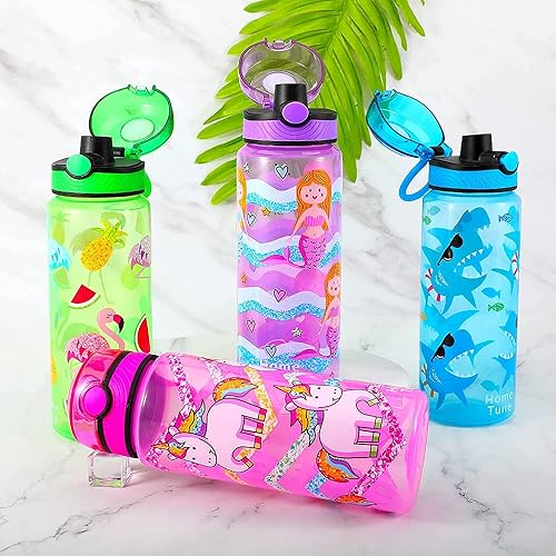 Miniatura 3 de Home Tune Paquete de 2 botellas de agua para niños de 23 onzas, sin BPA, botón de empuje automático, tapa de pico, lazo de transporte, botella de
