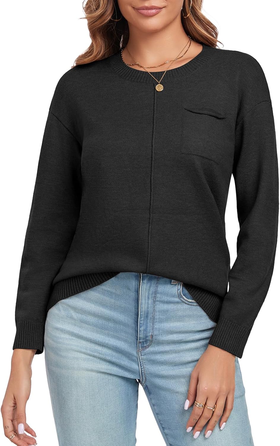 Women's Winter Trendy Knit Sweaters Casual Crewneck Color Block Fall Pullover Sweaters 2024 - Image 3