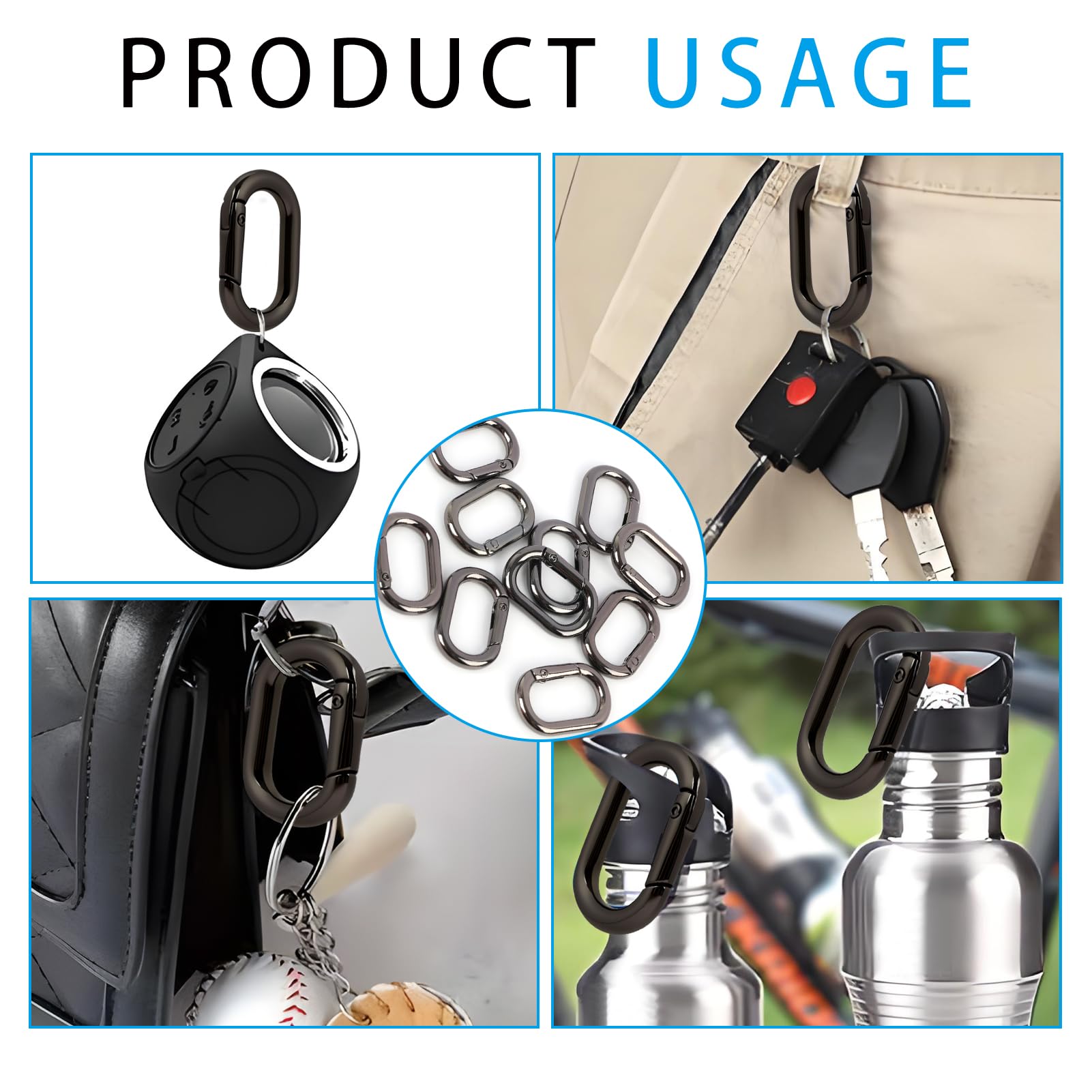 10 PCS Mosquetón,Mosquetones De Aleación De Aluminio Mini Mosquetón Escalada Negro Mosqueton Pequeño para Llavero Ganchos Mochilas Accesorios,De Coche Gancho Y Monedero