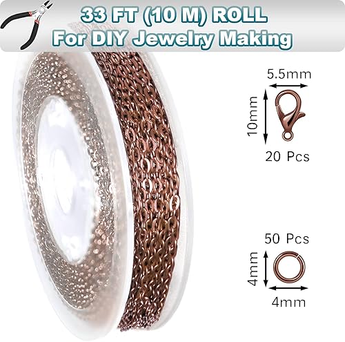 Miniatura 95 de Jishi Cadena de serpiente de oro de 33 pies de 0.047 in, cadenas para hacer joyas, collares, pulseras, suministros de joyería, hallazgos – Rollo