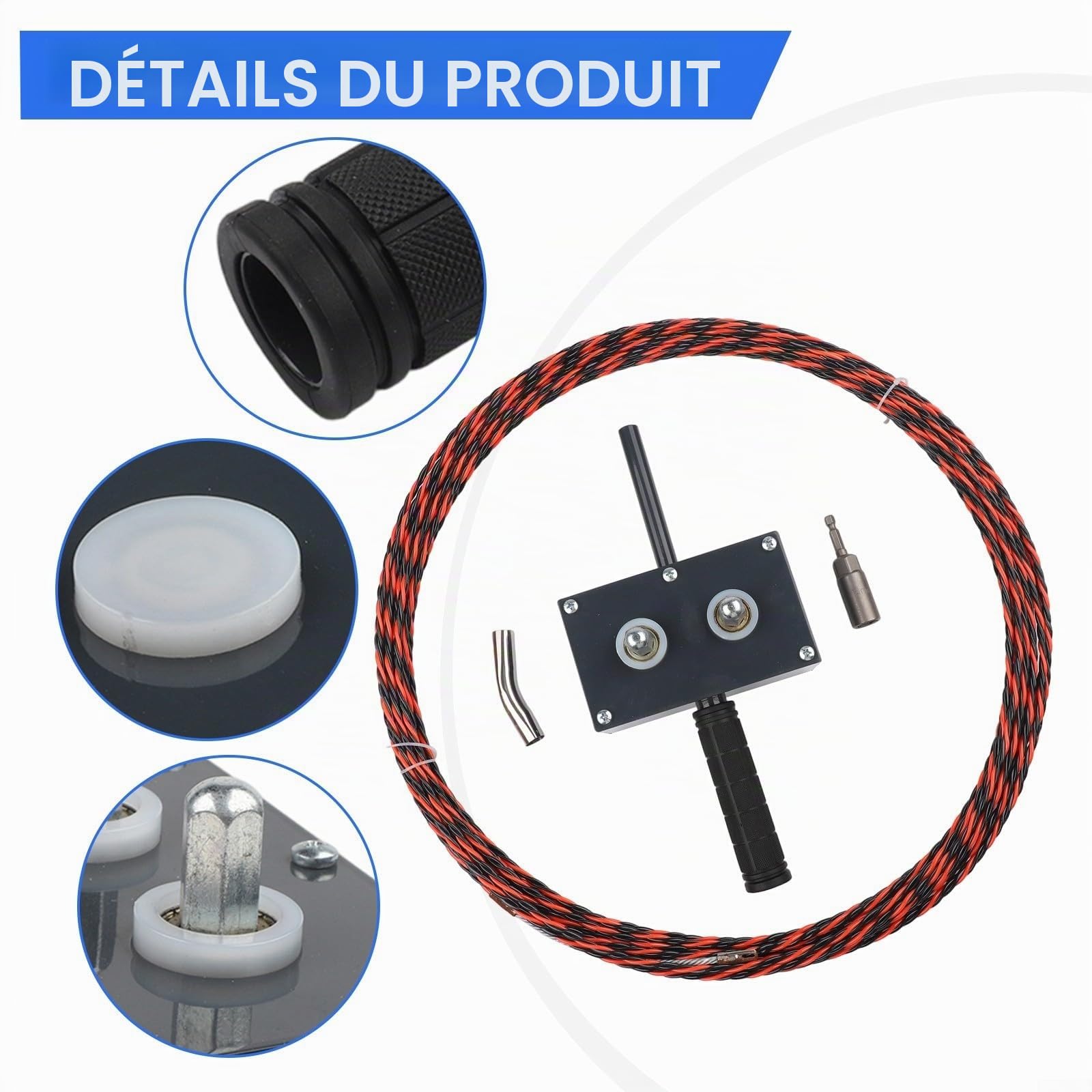 Machine à tirer les câbles électriques avec enfilage automatique pour électriciens et utilisateurs DIY, en alliage d'aluminium et compacte pour une utilisation en atelier (sans fil)