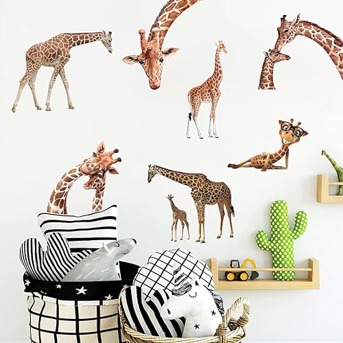 Divertidas calcomanías de pared de jirafa de animales para despegar y pegar, calcomanías de pared de jirafa 3D, animales de la selva, habitación de