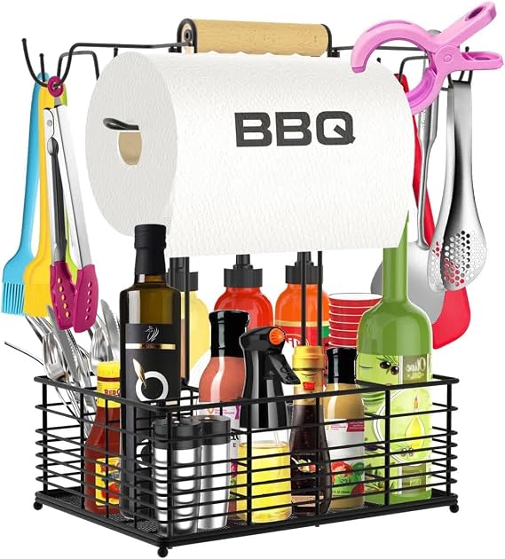 Grill Caddy, BBQ Caddy for Outdoor Grill, Camping Essentials, Camping Accessories, Outdoor Kitchen BBQ Grill Accessories for Camper, Tailgate Essentials, Grilling Gifts for Men