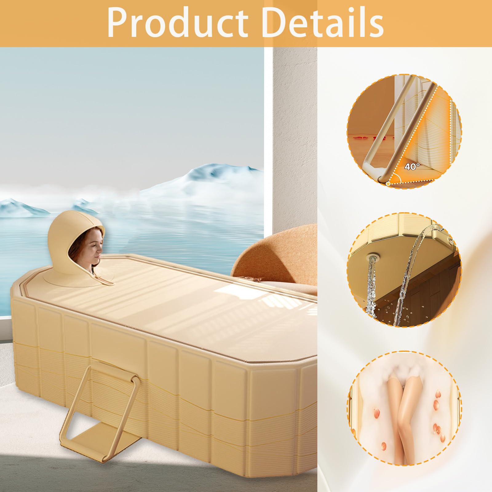 Bañera Plegable Para Adultos, 2 En 1 Baño De Hielo Y Agua Caliente, 150x55x50 cm De Grosor Bañera Portátil Independiente Para Ducha Con Tapa Minipiscina Para Spa En Casa Baño De Hielo