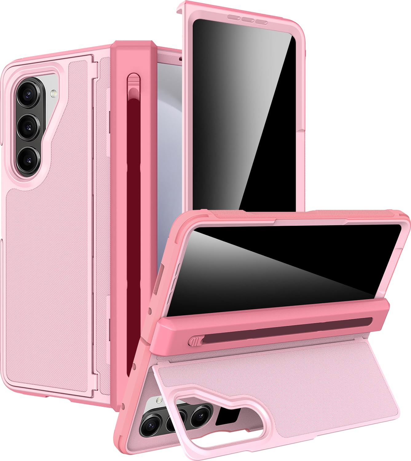 Funda Z Fold 5 antiespía con protector de pantalla de privacidad y soporte rosa 7