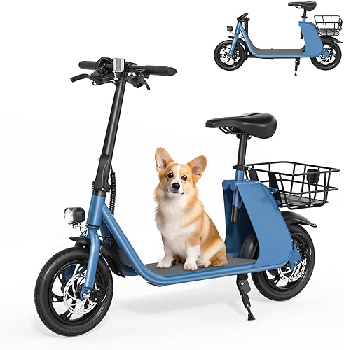 Patinete eléctrico con asiento, motor de 450 W, batería plegable de 36 V para adultos de 15.5 MPH, rango de 20 millas, carga máxima de 265 libras,