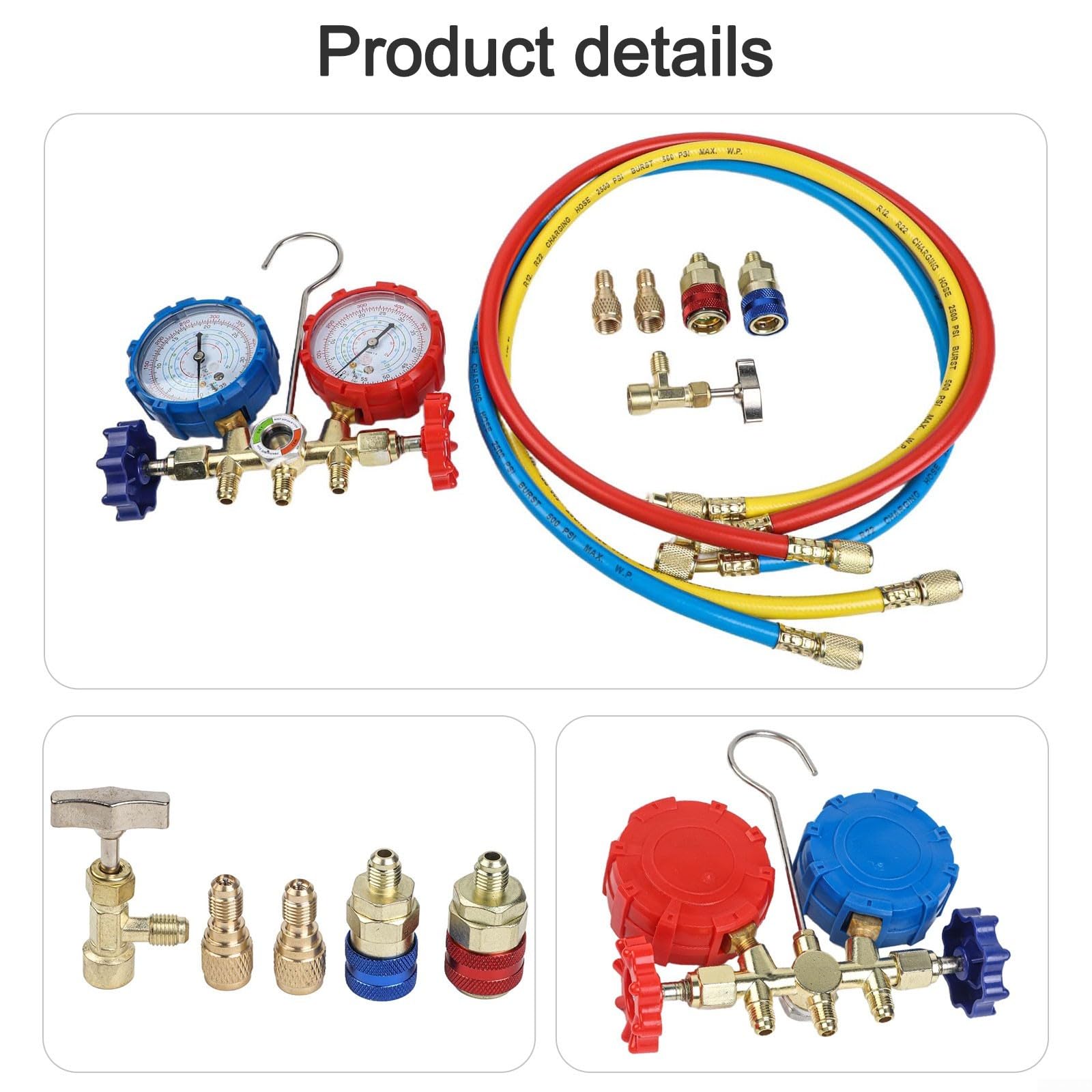 AC Manifold Gauge Set con colori codificati tubi per R32 per R410A e caratteristiche affidabili di misurazione della pressione