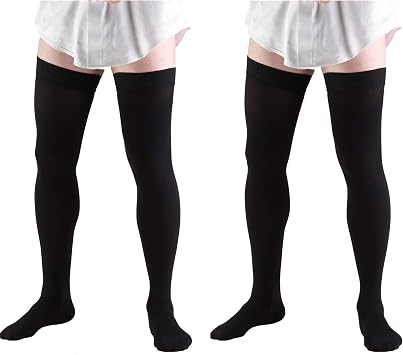 Truform Compression 20-30 mmHg Thigh High Dress Style Socks, Black, Small, 2 Count 1945BL-S 2PK