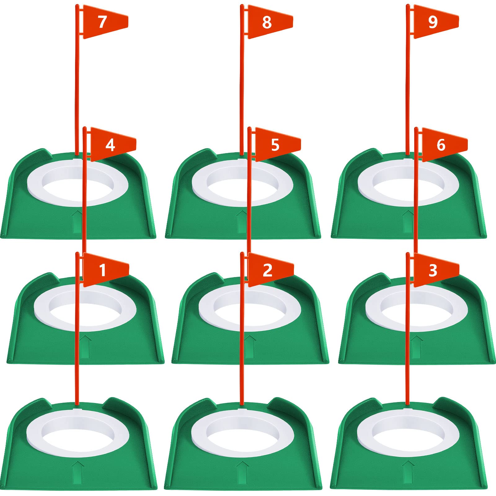 9 Pack Golf Putting Cup and Flag Plastic Golf Hole Training Aids Golf Training Putters for Indoor Outdoor Kids Men Women Office Backyard Garage Accessories