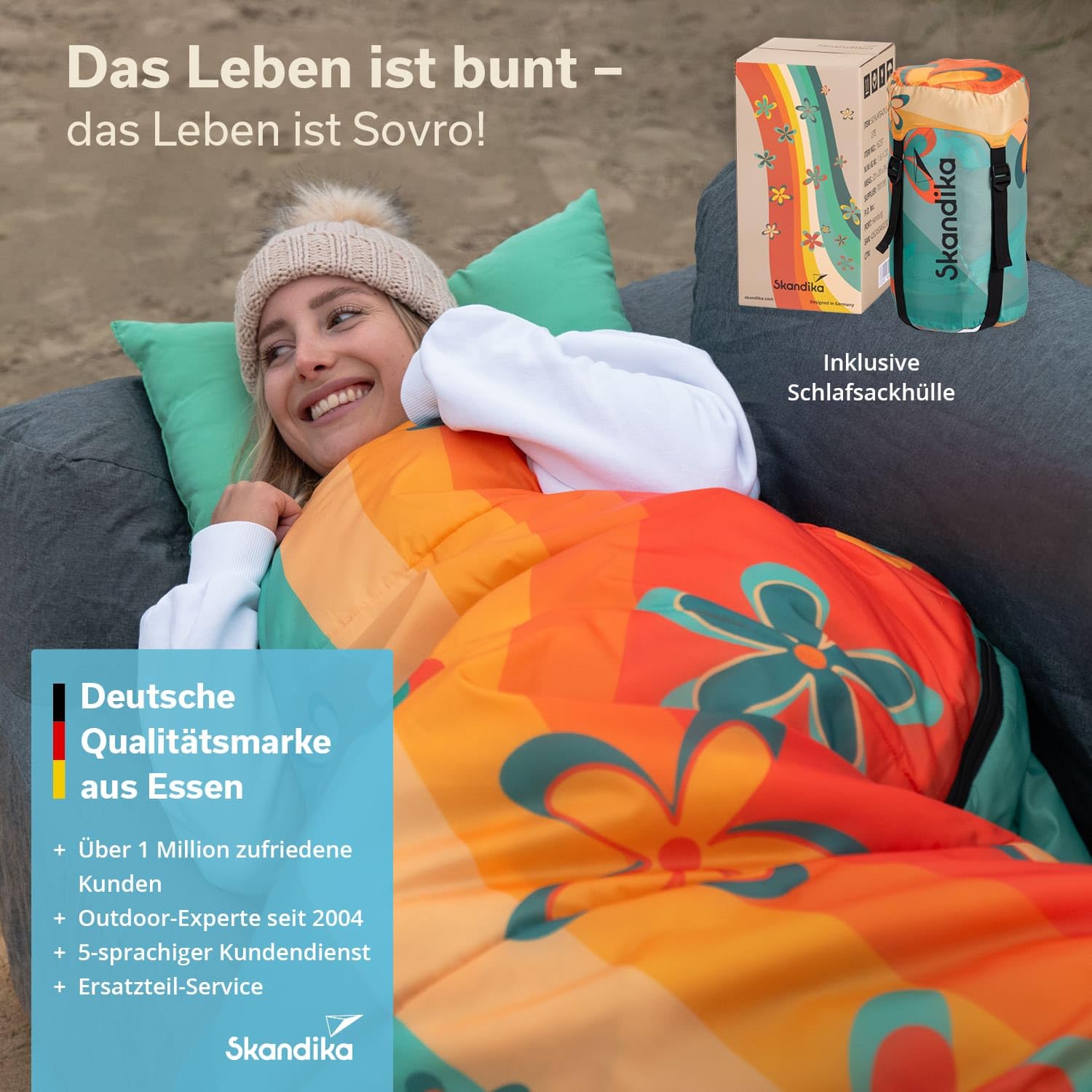 Skandika Deckenschlafsack Sovro | Schlafsack Outdoor für Erwachsene, 3 Jahreszeiten, als Doppelschlafsack nutzbar, Camping Schlafsäcke mit Kissen, Schlafsack Erwachsene
