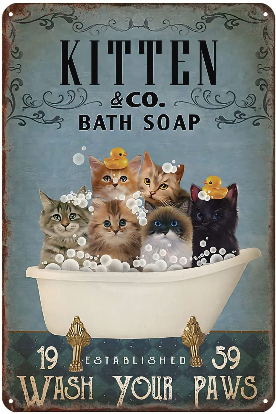 Nuboxx Yt_1 Metal Wall Sign Funny Bath Soap Cats Vintage Toilet Cave Bar Home Bathroom Wall Decoration Sign 6X8 Inch