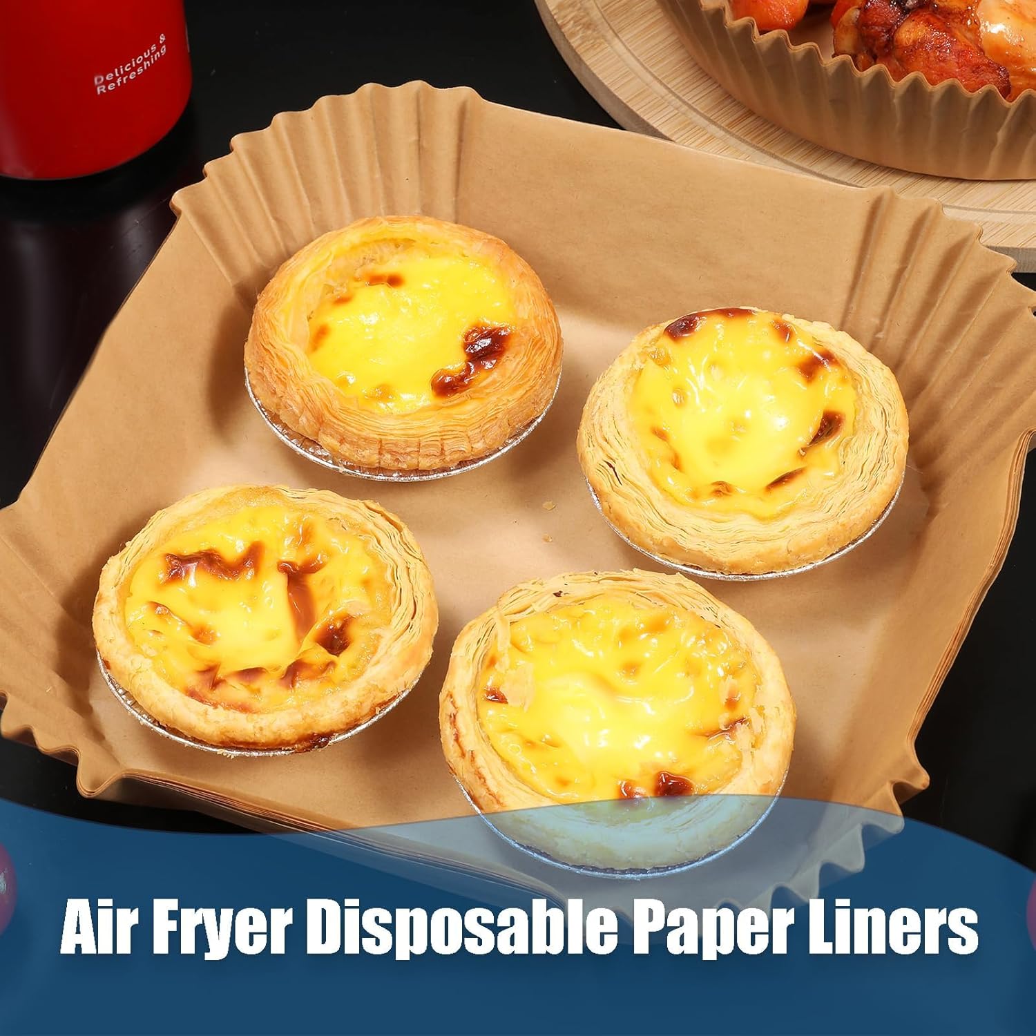 Thick Air Fryer Paper Liners Disposable Parchment Paper Non-Stick 200PCS Fit 5-8QT Air Fryer Liners Air Roasting Microwave Basket Oil-proof Resistant Baking Parchment Paper(Square, 8inch)