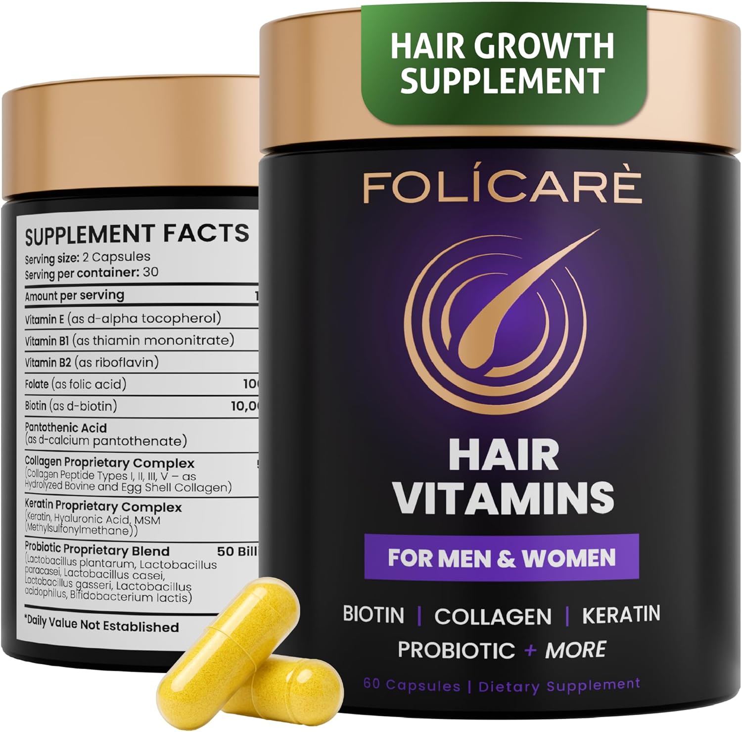 Biotin for Hair Growth Women & Men, Hair Skin and Nails Vitamins to Support Healthy Hair, Biotin Supplement Pills w/Collagen + Keratin + Probiotics – Made in USA Biotin for Hair Growth Women & Men, Hair Skin and Nails Vitamins to Support Healthy Hair, Biotin Supplement Pills w/Collagen + Keratin + Probiotics – Made in USA