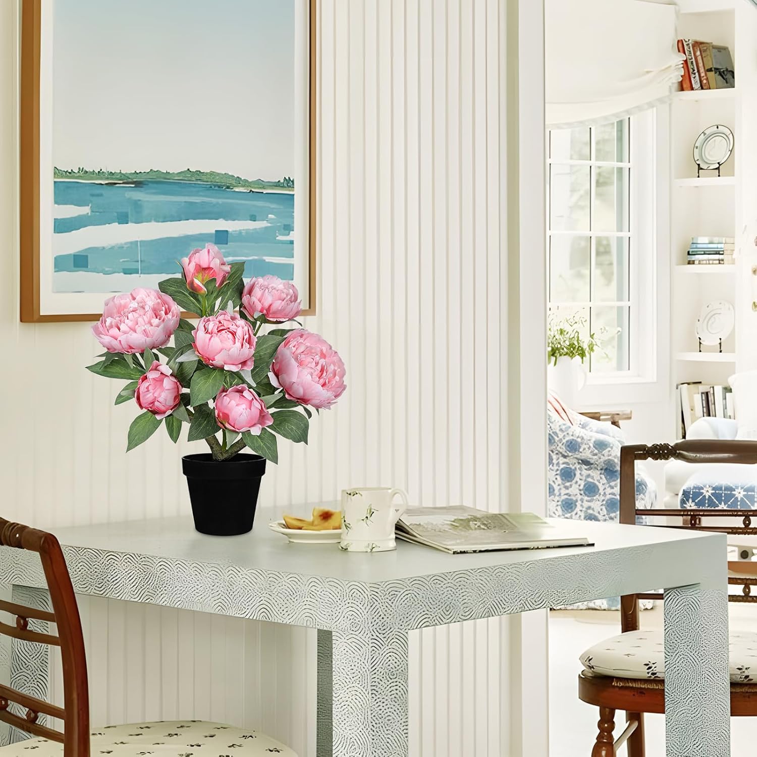 Hollyone Pink Fake Peonies Artificial Flowers in Pot 16.9" Small Peonies Tree Indoor Outdoor Faux Plants & Flowers Peony Silk Flowers Potted Plant Artificial Peony Floral Arrangement Desk Home Decor - Image 6