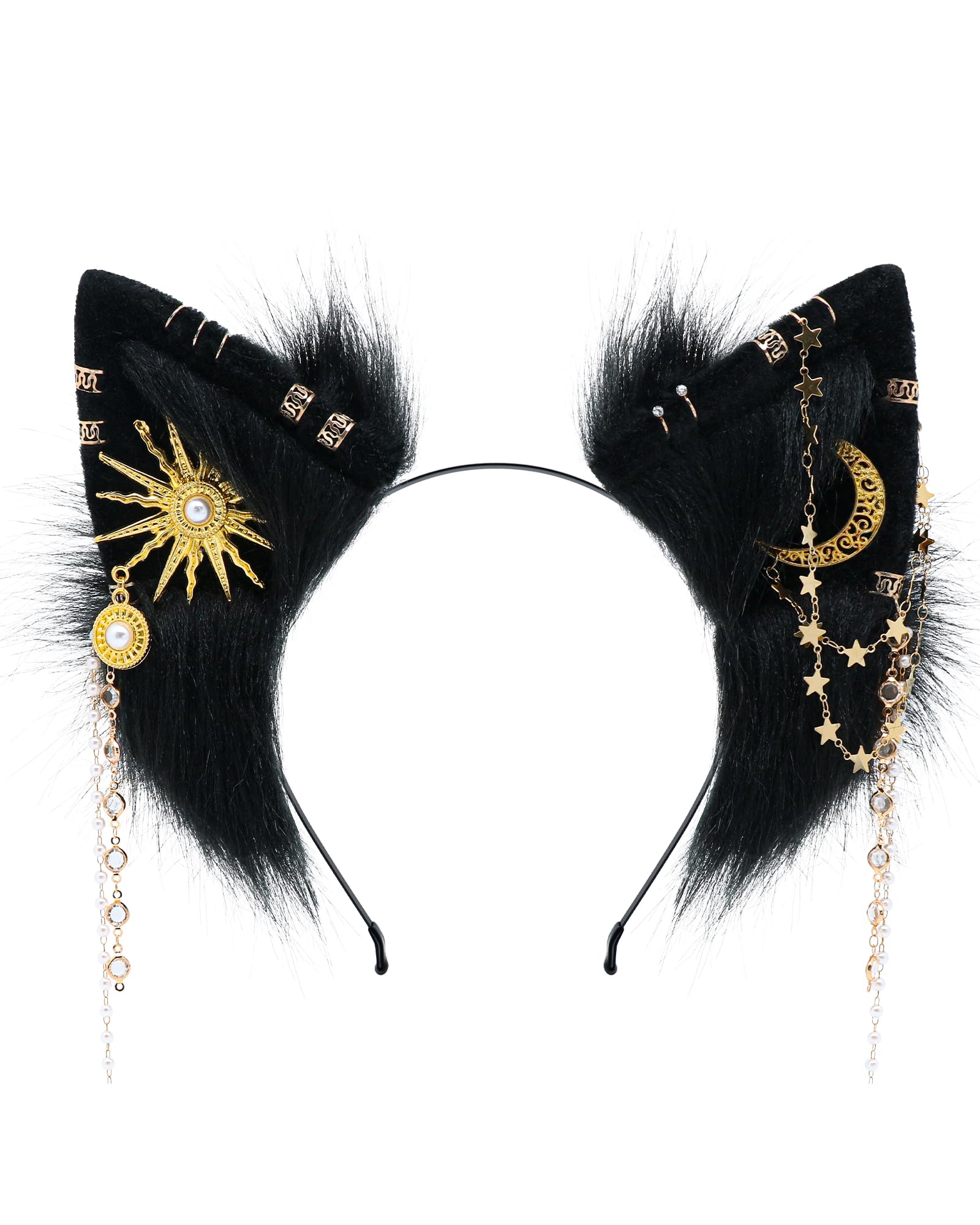 BNLIDES Handmade Furry Animal Ears Headwear Realistic Plush Adult Cosplay Accessory for Party, Anime and Convention Dress-Up (Mysterious Black)